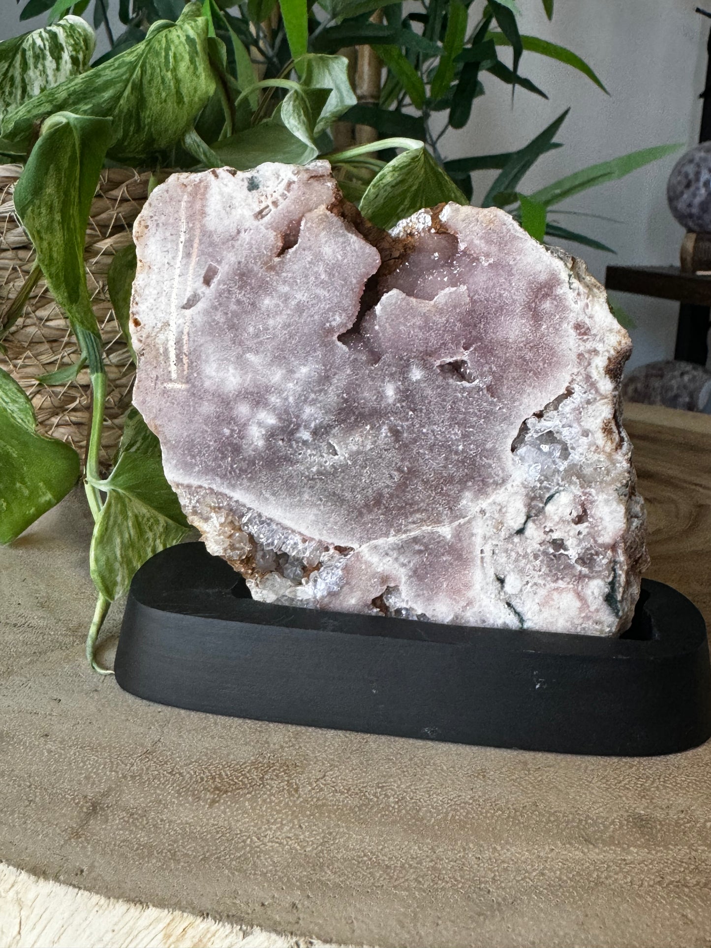 Pink Amethyst Slab on Wood Stand | 421g