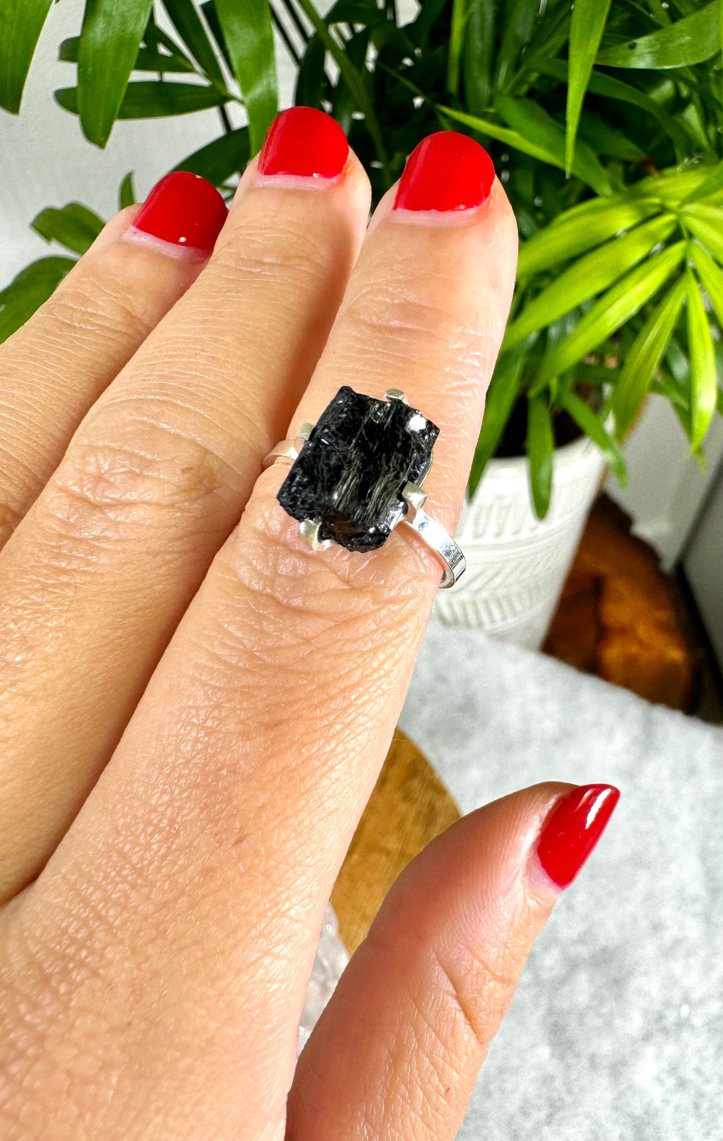 925 Silver Adjustable Black Tourmaline Ring | Handmade