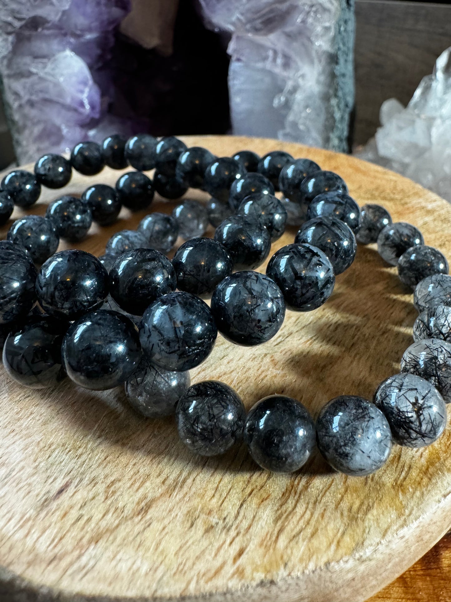 Black Tourmaline on Quartz Bracelet