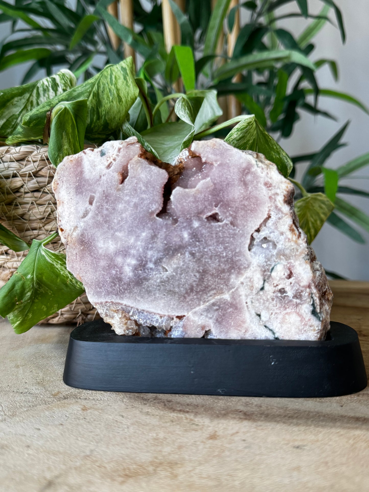 Pink Amethyst Slab on Wood Stand | 421g