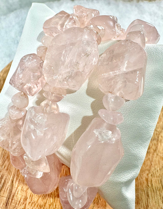 Very Gemmy High Quality Rose Quartz Bracelet | Natural & Chips