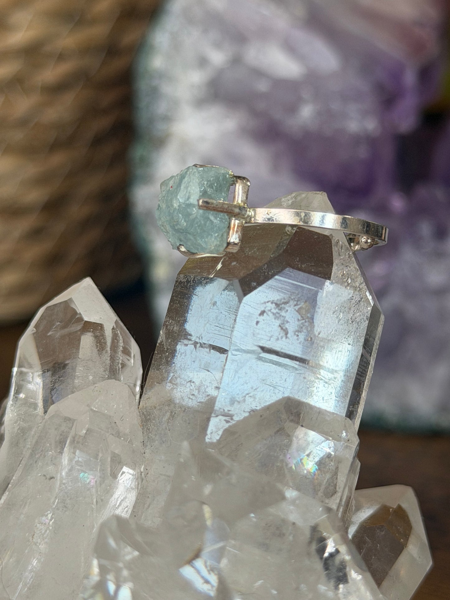 925 Silver Adjustable Aquamarine Ring | Handmade