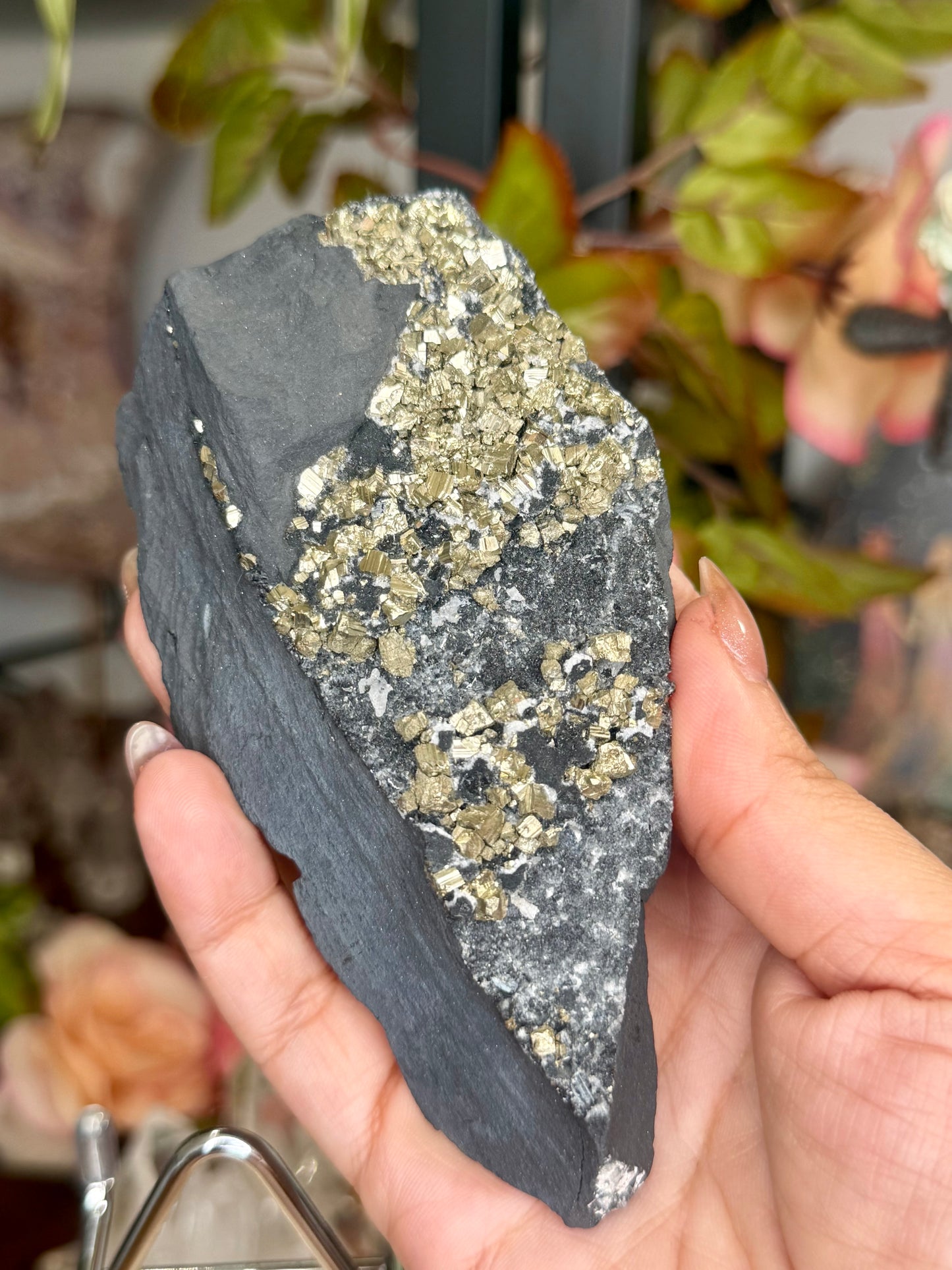 Pyrite Specimen on Basalt Base with Stand | (200g)
