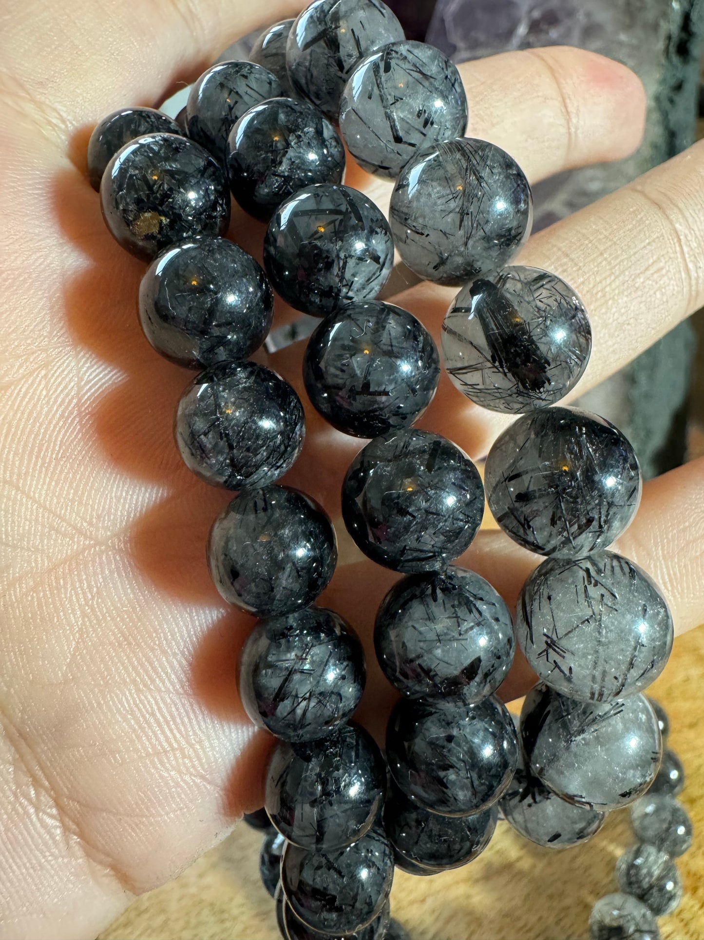 Black Tourmaline on Quartz Bracelet