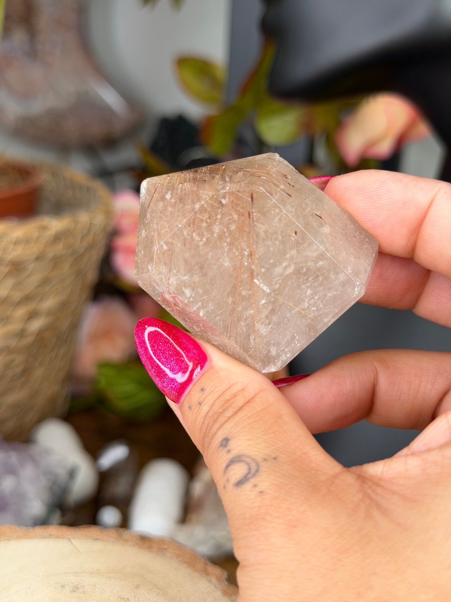 Clear Quartz Cluster Points with Rutile