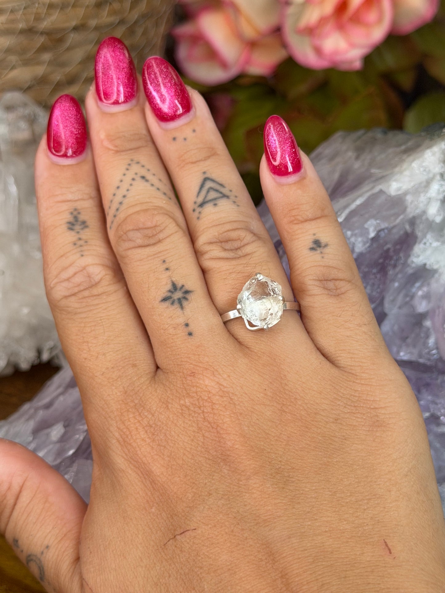 925 Silver Adjustable Raw Clear Quartz Ring | Handmade