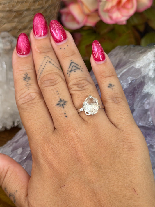 925 Silver Adjustable Raw Clear Quartz Ring | Handmade