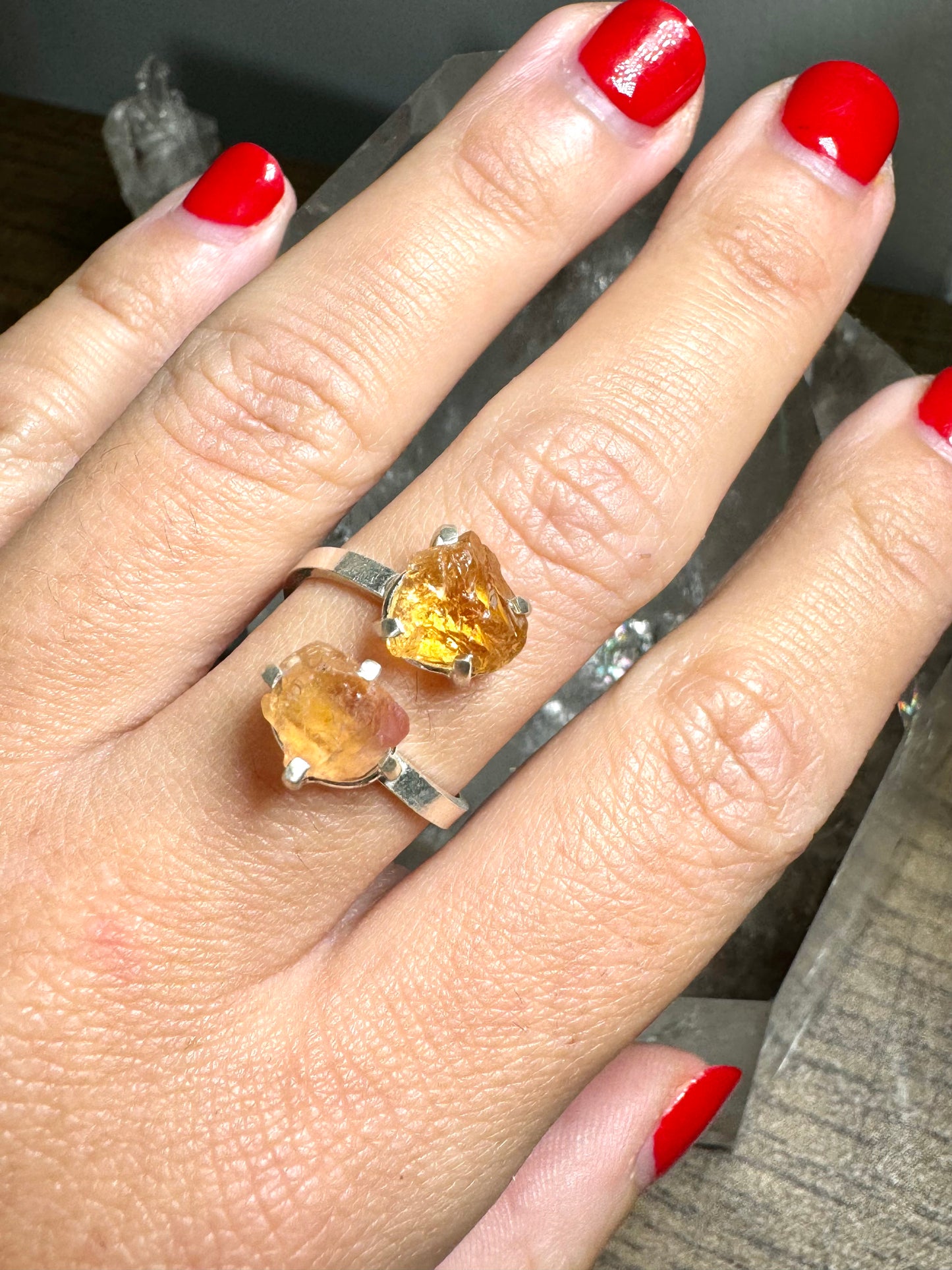 925 Silver Adjustable Imperial Topaz Double Ring | Handmade