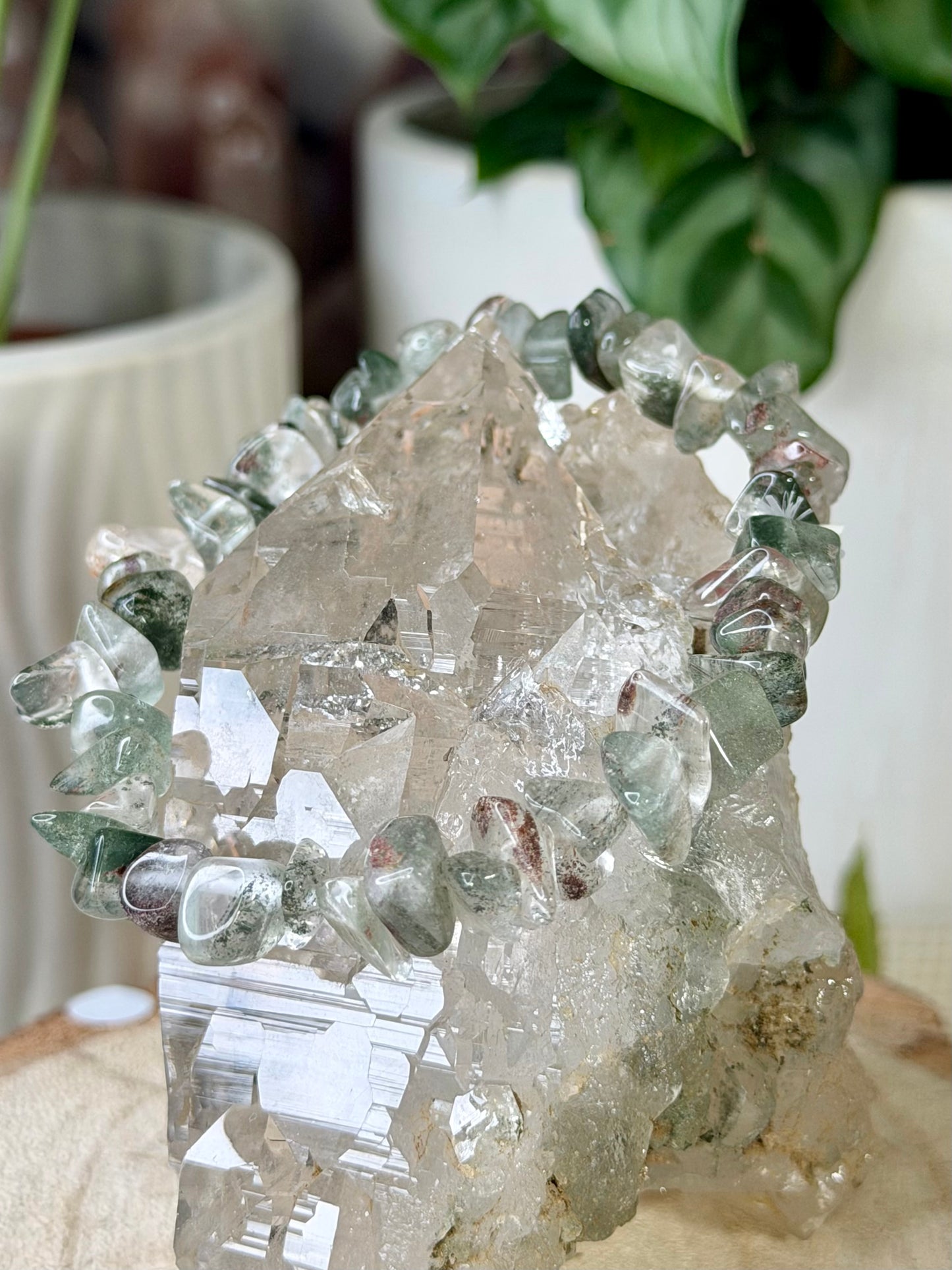 Elasticated Quartz with Chlorite Bracelet