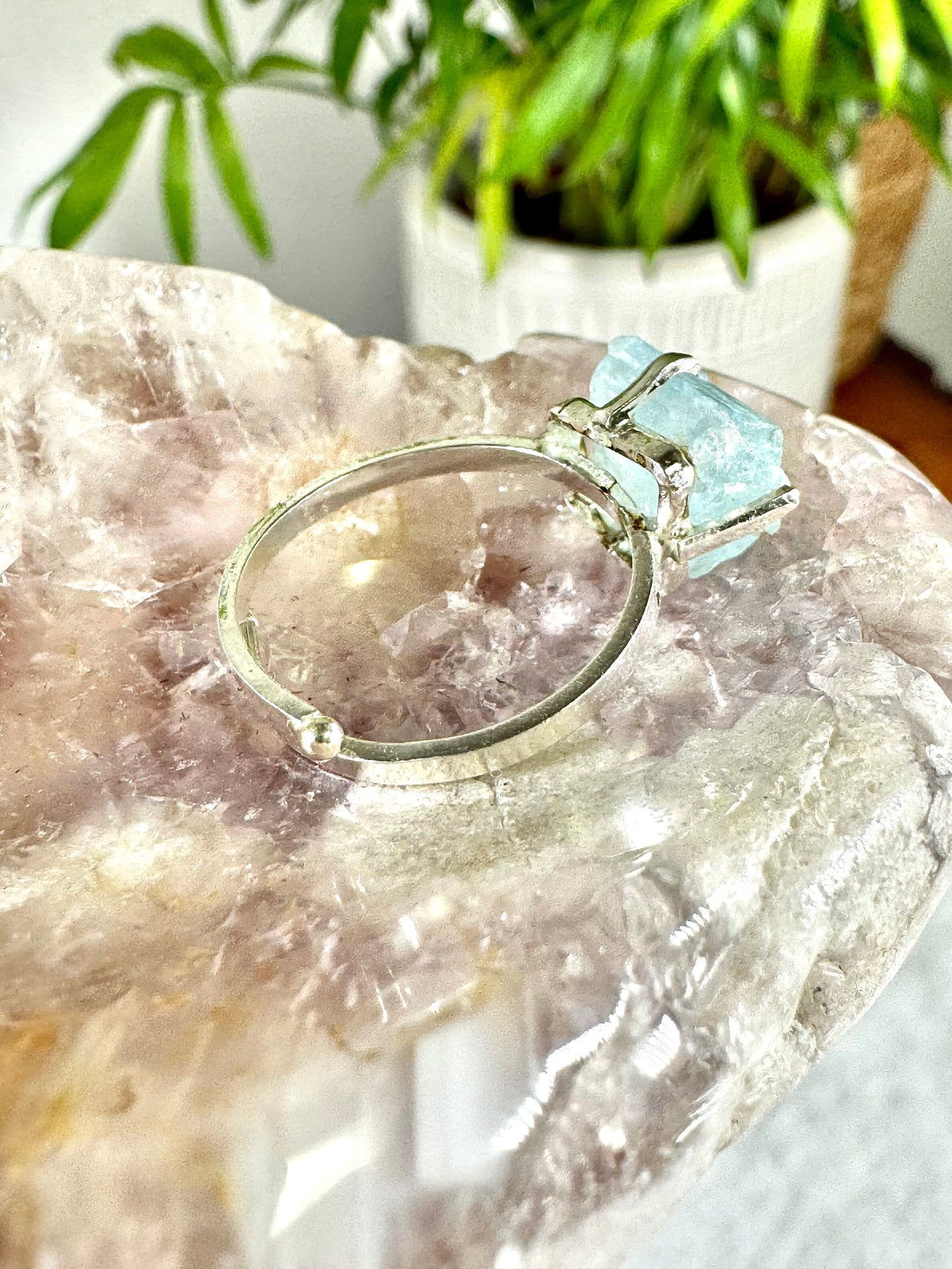 925 Silver Adjustable Aquamarine Ring | Handmade