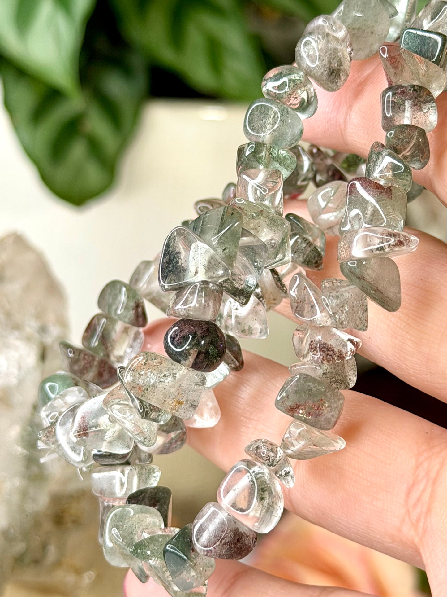 Elasticated Quartz with Chlorite Bracelet