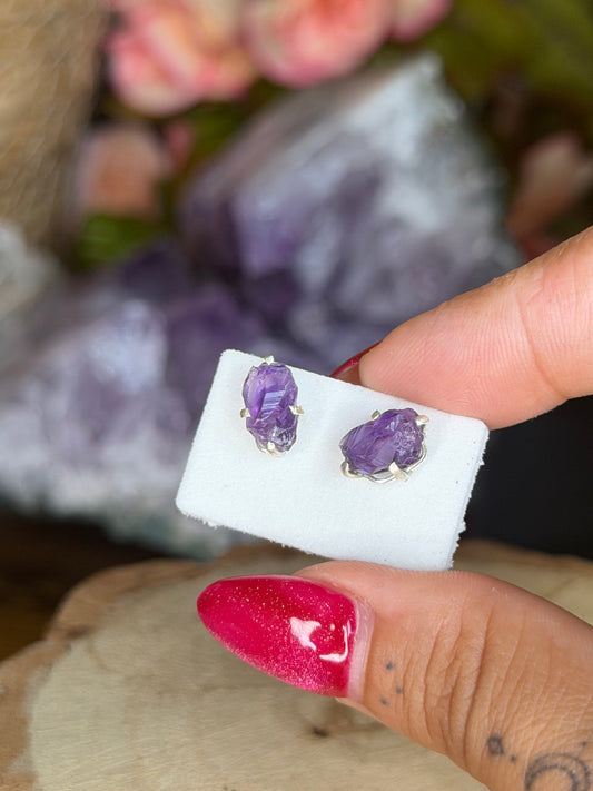 925 Silver Amethyst Stud Earrings | Handmade