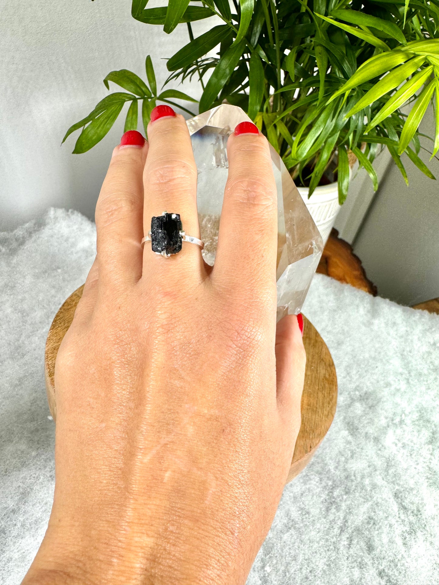 925 Silver Adjustable Black Tourmaline Ring | Handmade