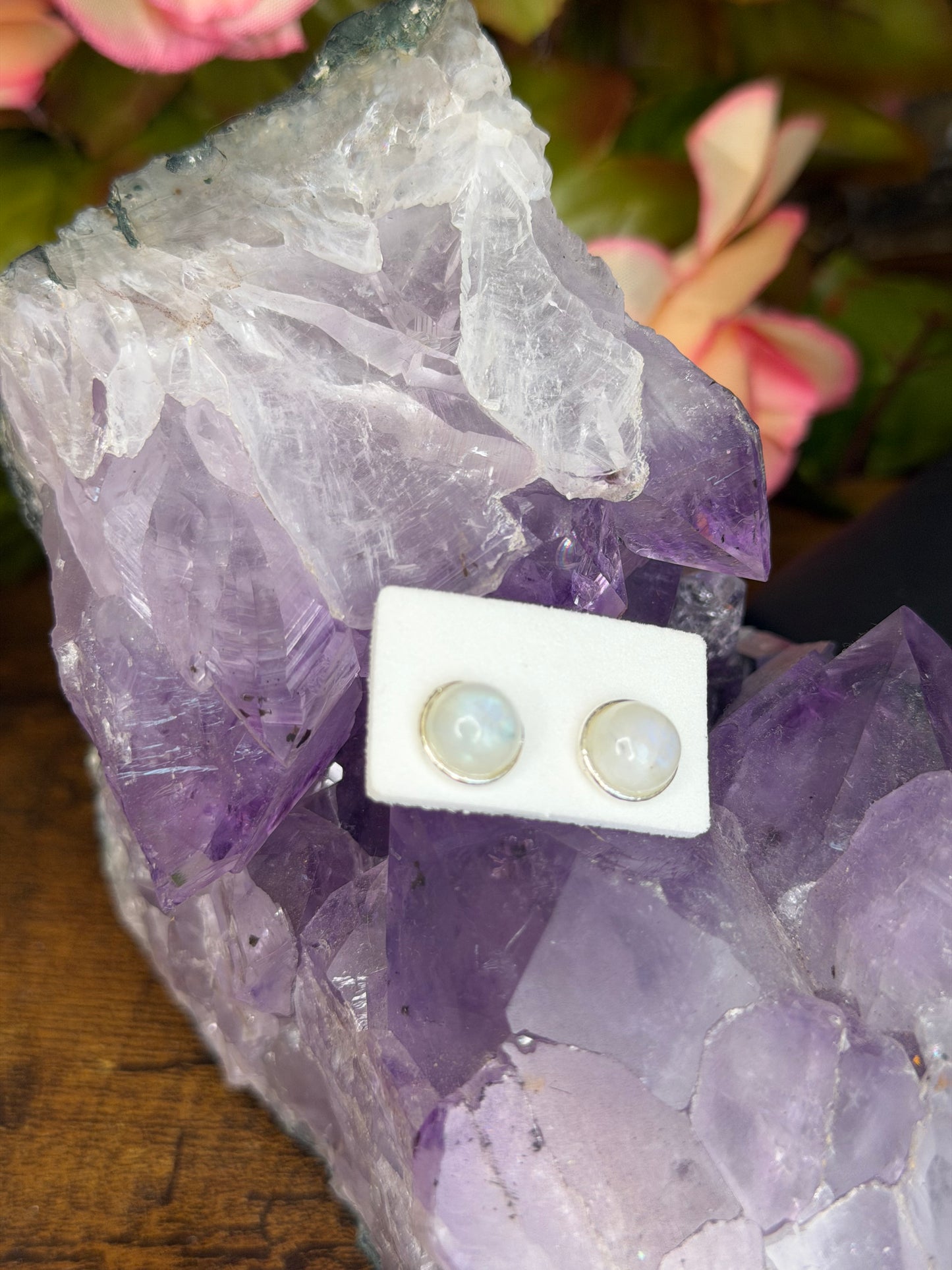 925 Silver Polished Moonstone Stud Earrings | Handmade