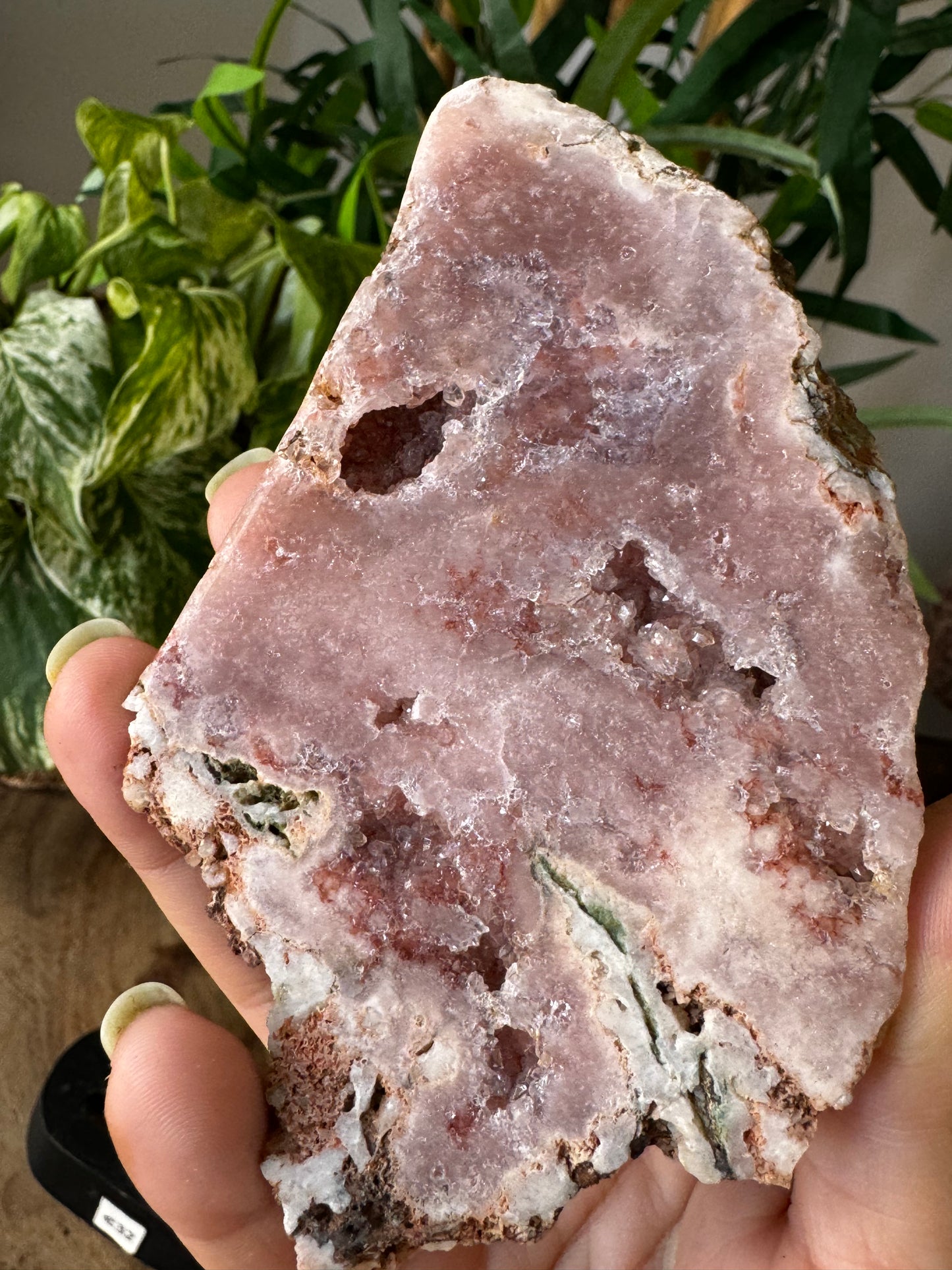 Pink Amethyst Slab on Wood Stand | 198g