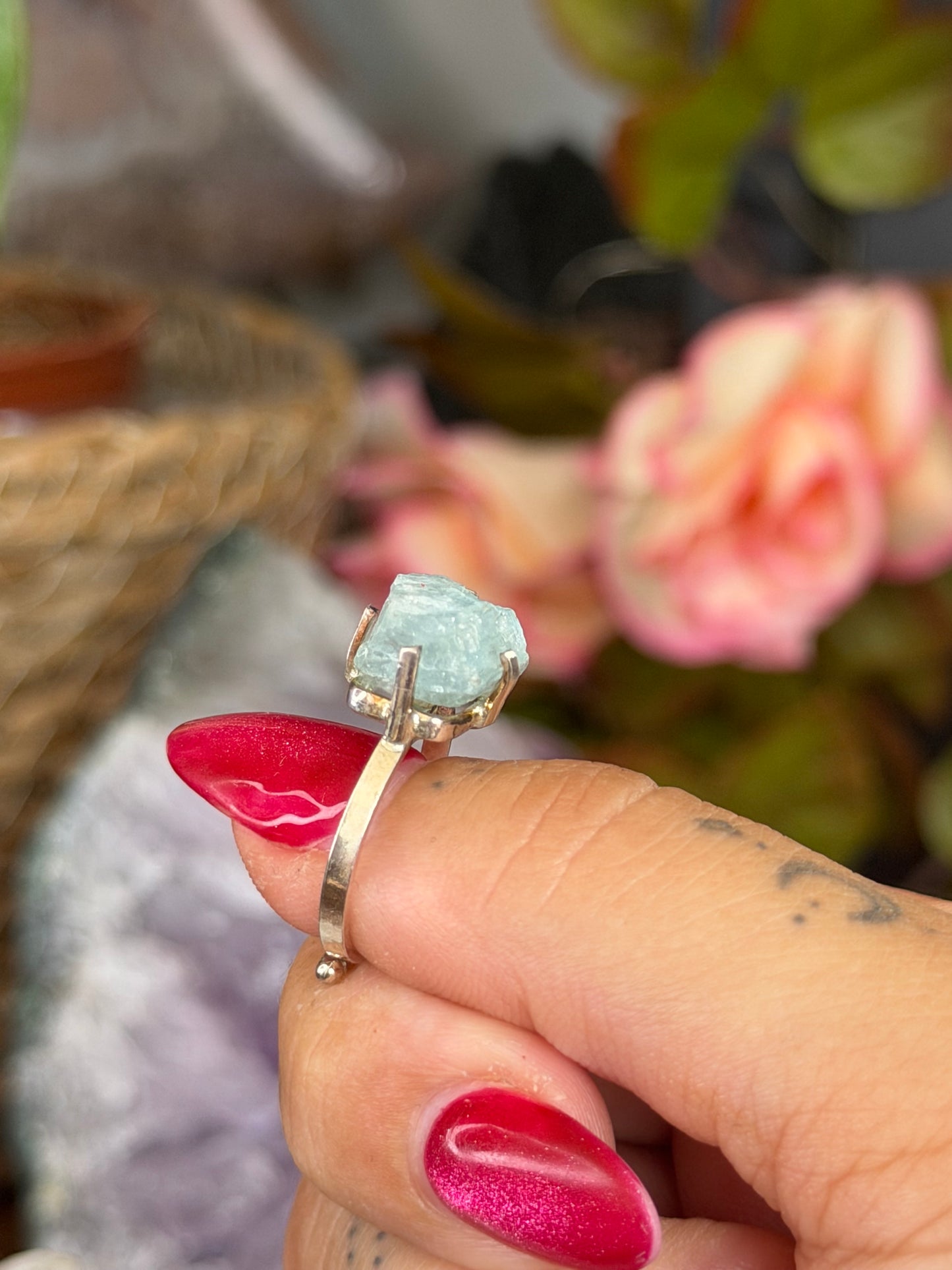 925 Silver Adjustable Aquamarine Ring | Handmade