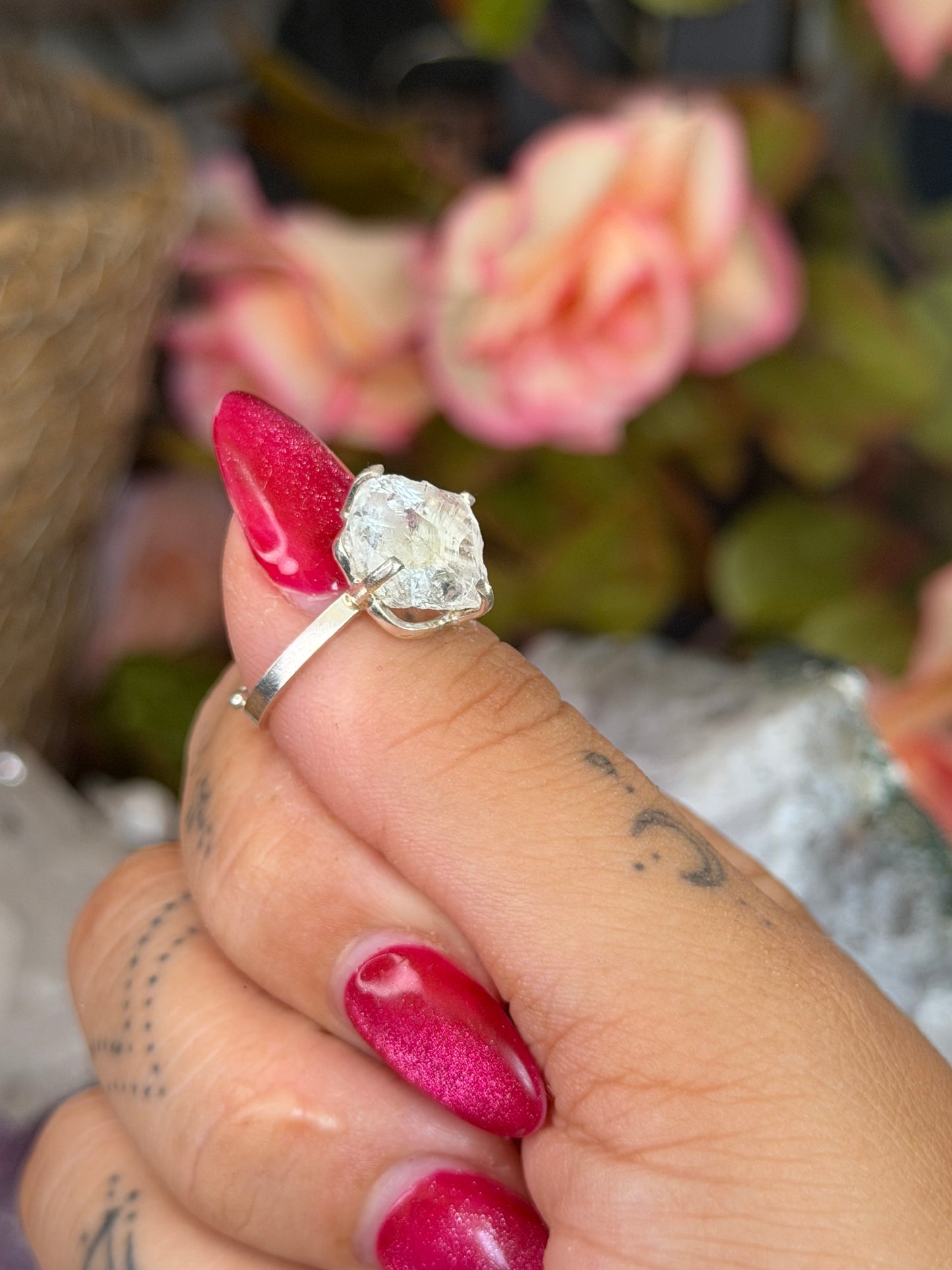 925 Silver Adjustable Raw Clear Quartz Ring | Handmade