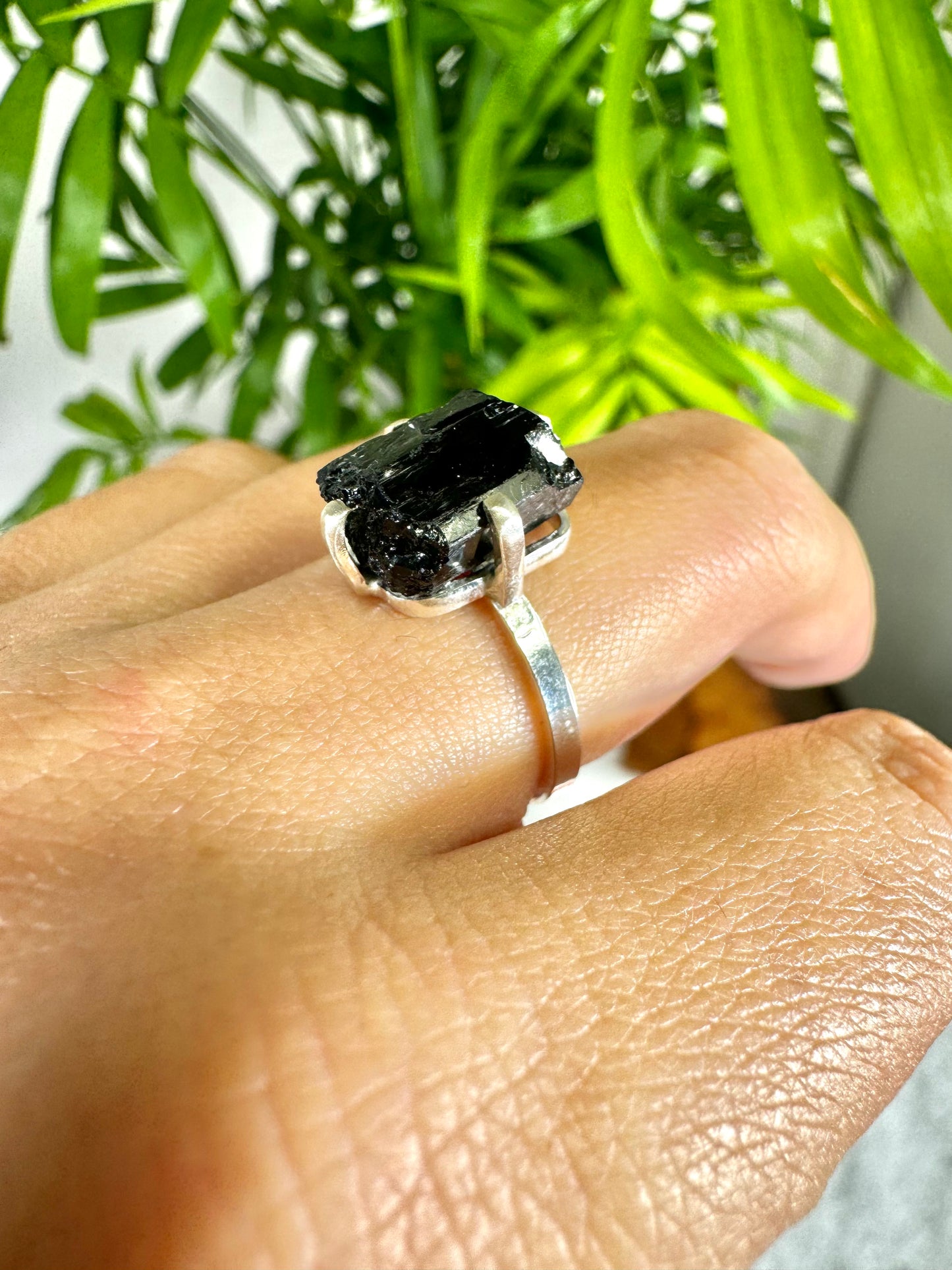 925 Silver Adjustable Black Tourmaline Ring | Handmade