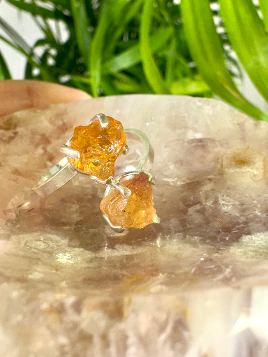 925 Silver Adjustable Imperial Topaz Double Ring | Handmade