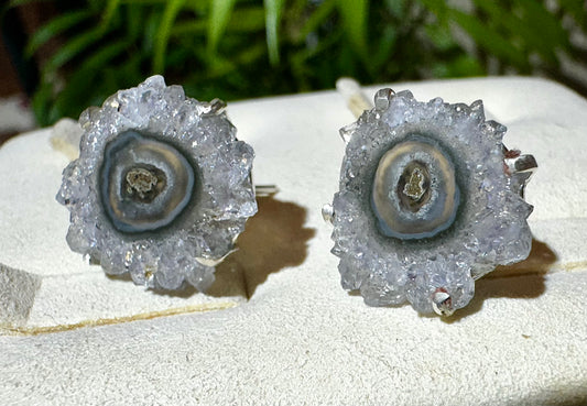 925 Silver Amethyst Stalactite Slice  | Handmade earrings