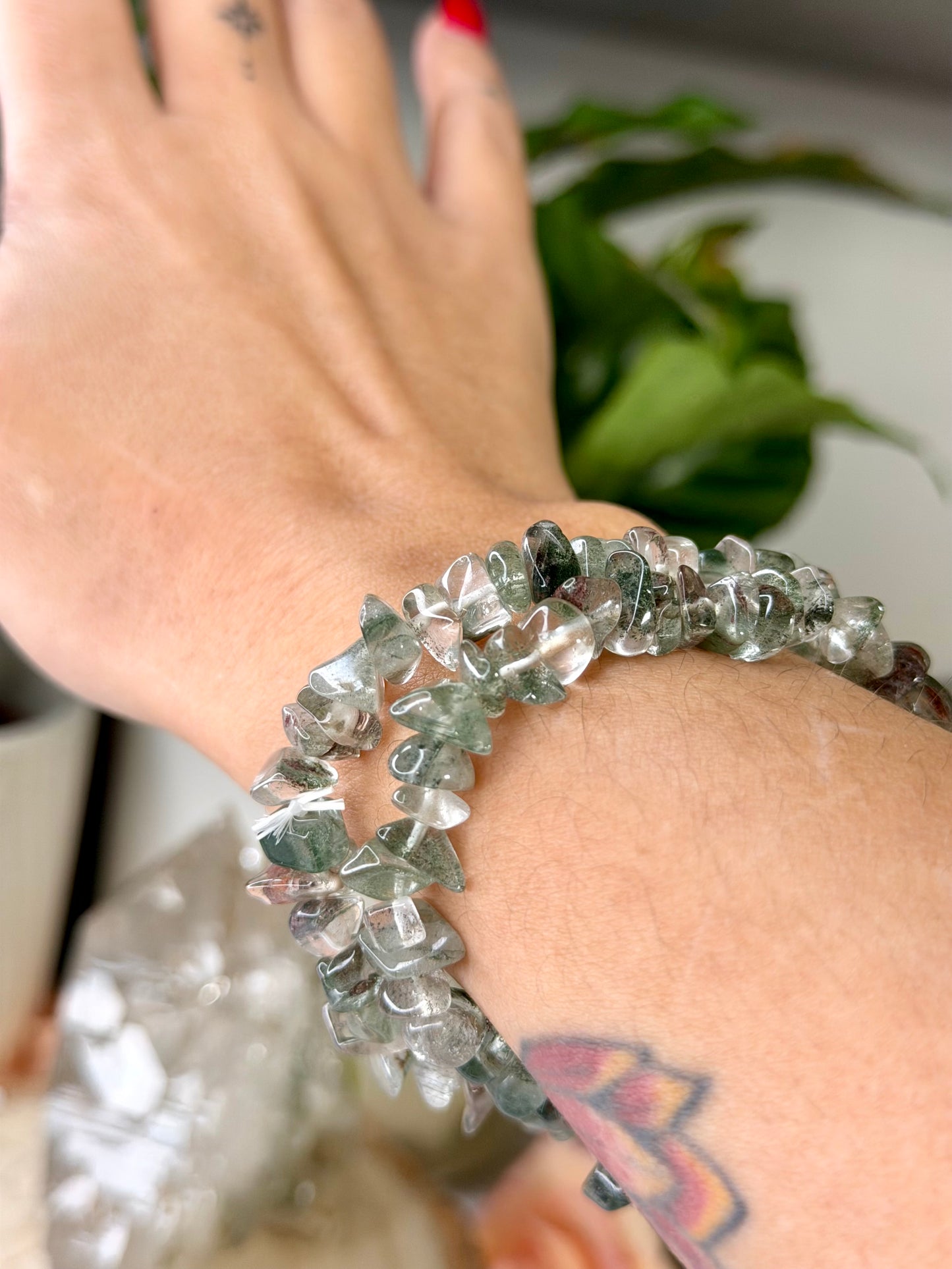 Elasticated Quartz with Chlorite Bracelet