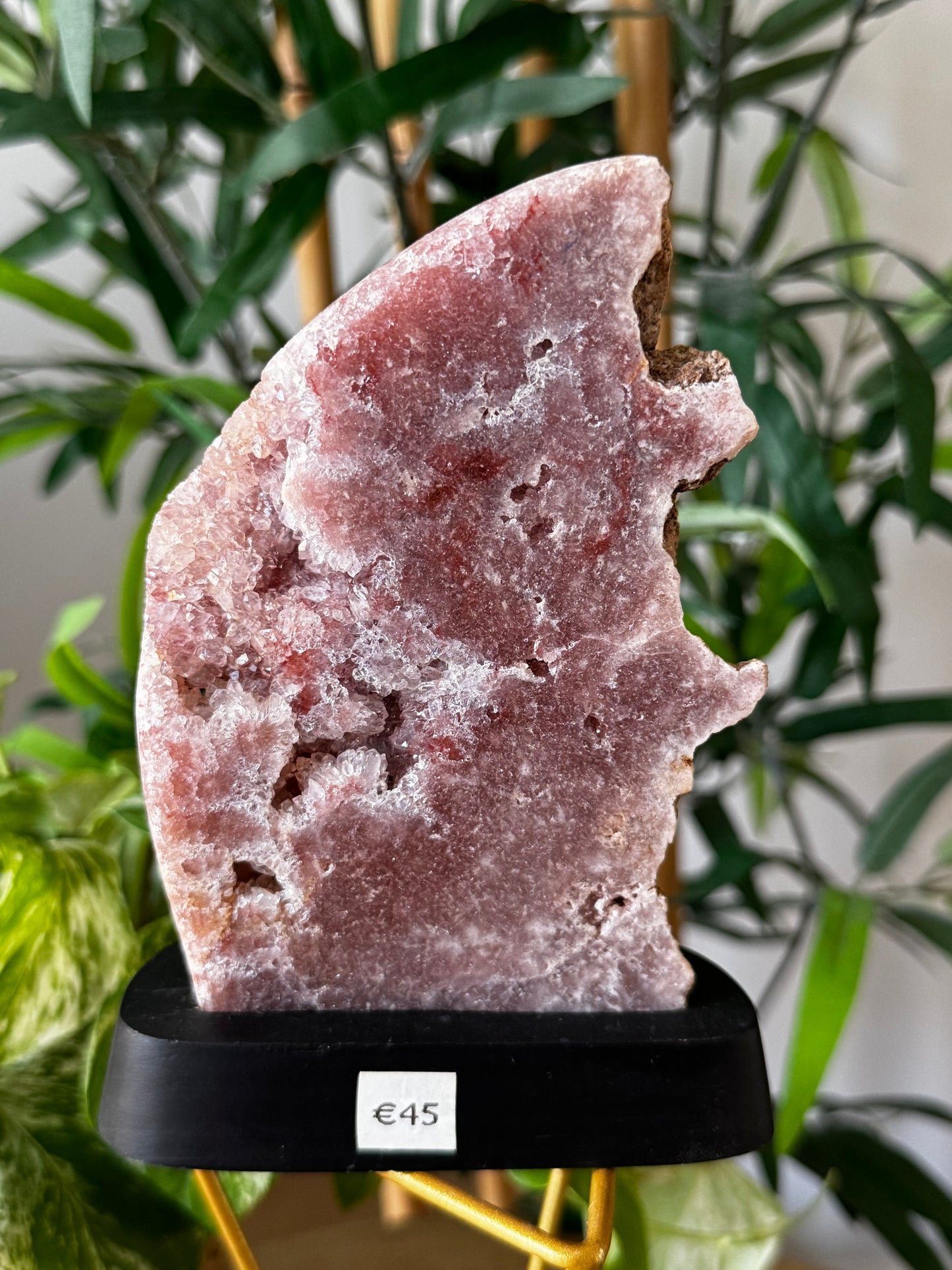 Pink Amethyst Slab on Wood Stand | 405g