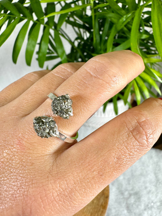 925 Silver Adjustable Pyrite Double Ring | Handmade