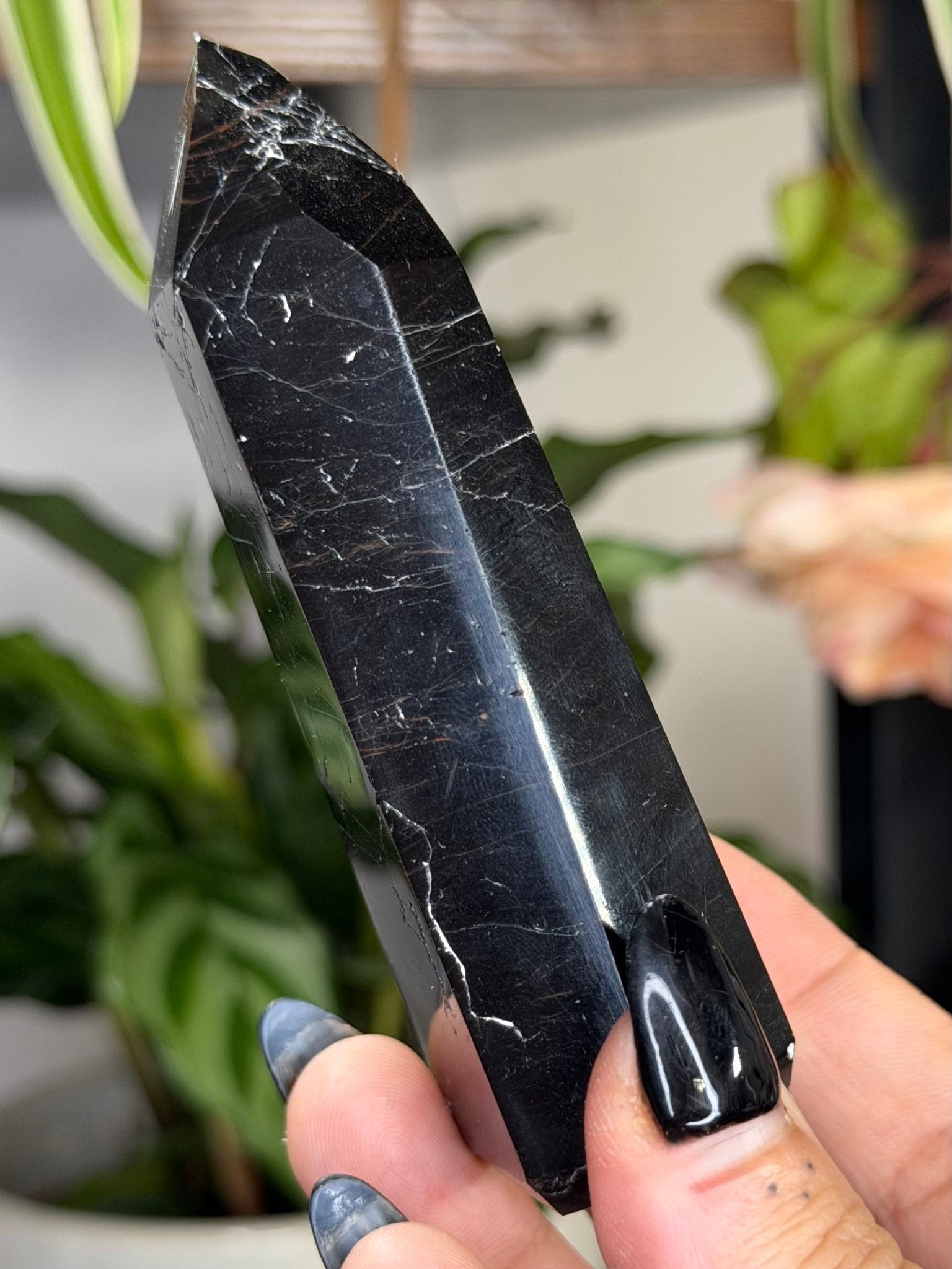 Black Tourmaline Tower with Hematite | 111g - The Crystal Valley
