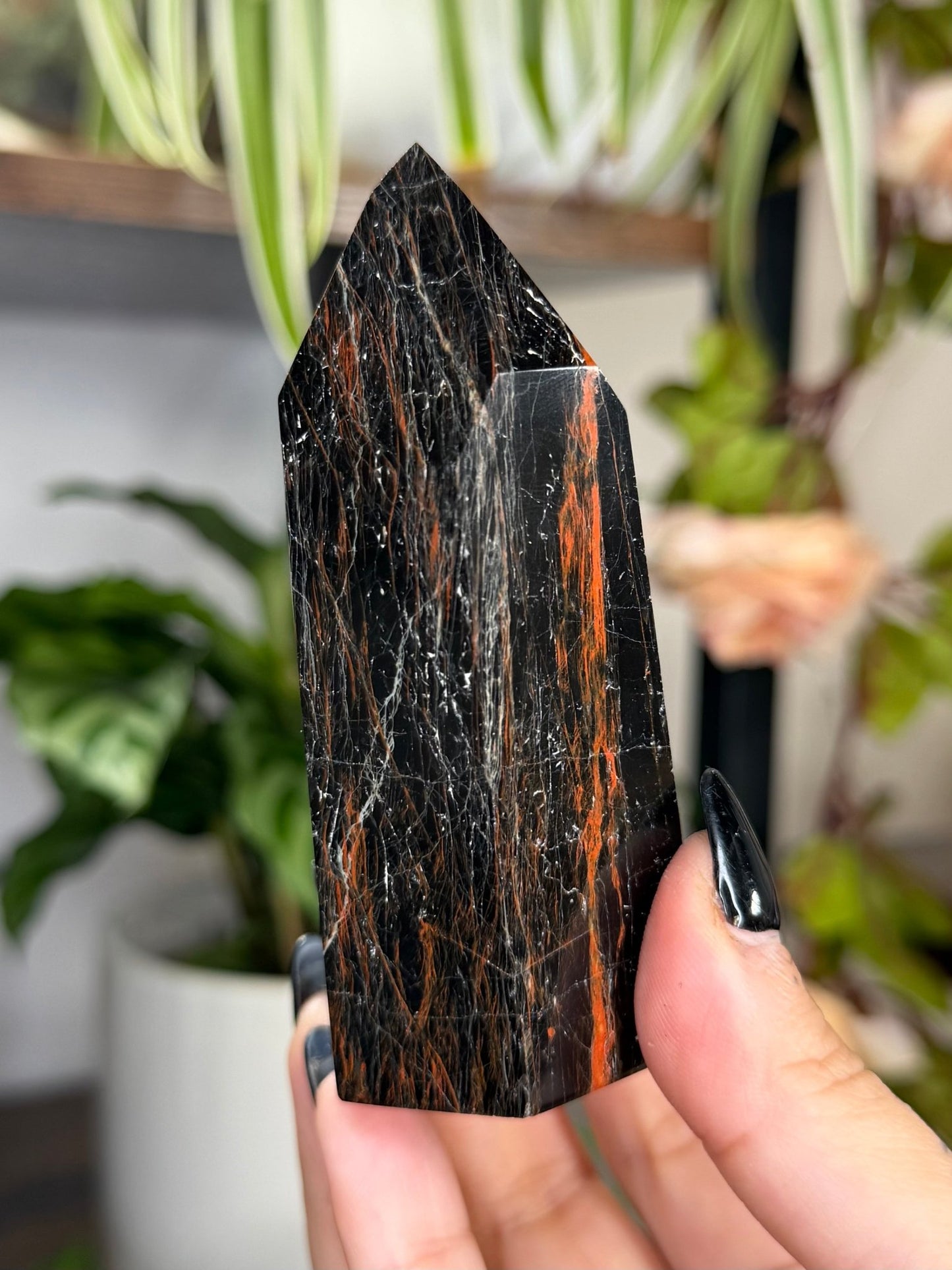 Black Tourmaline Tower with Hematite | 212g - The Crystal Valley