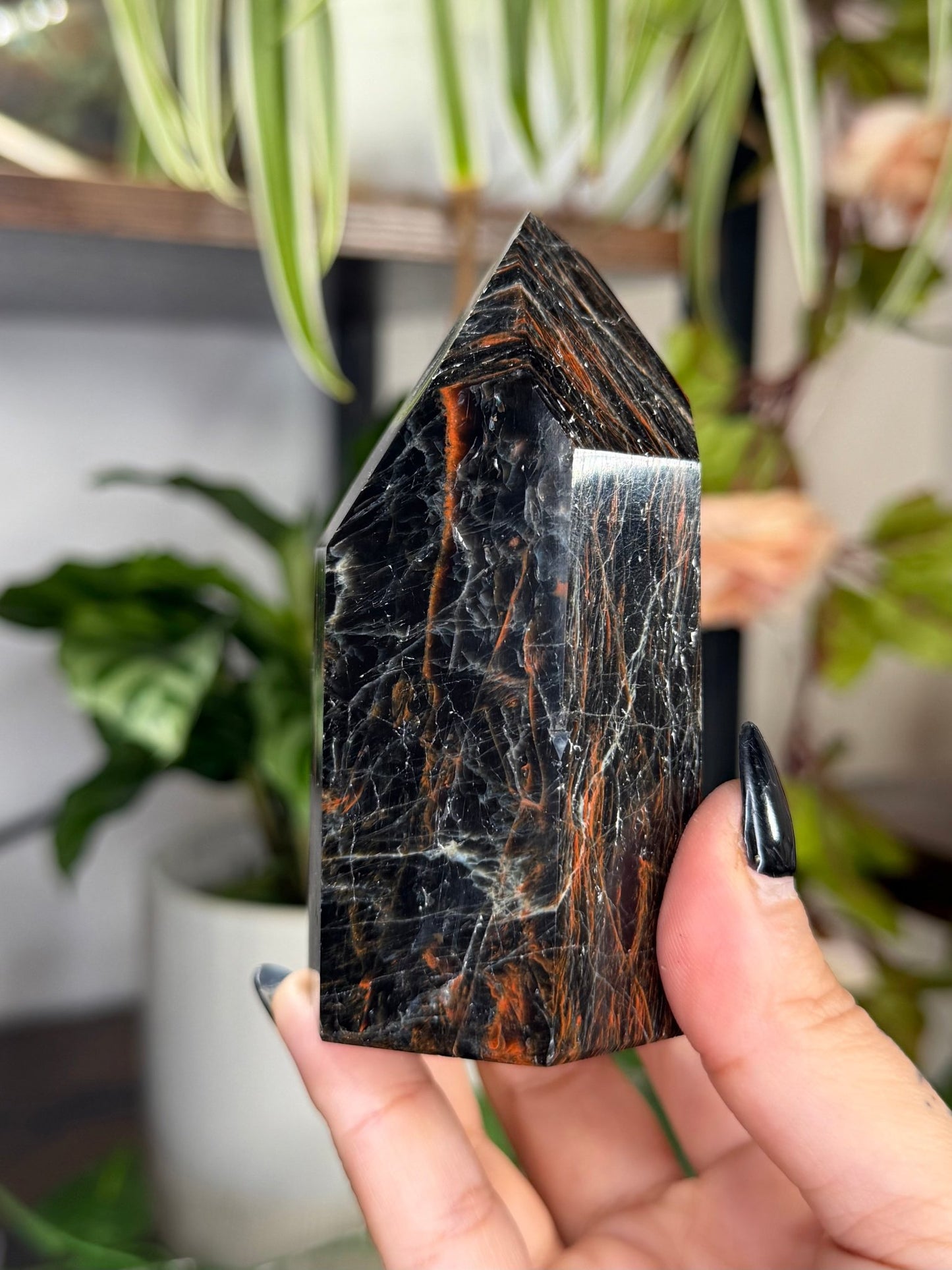 Black Tourmaline Tower with Hematite | 212g - The Crystal Valley