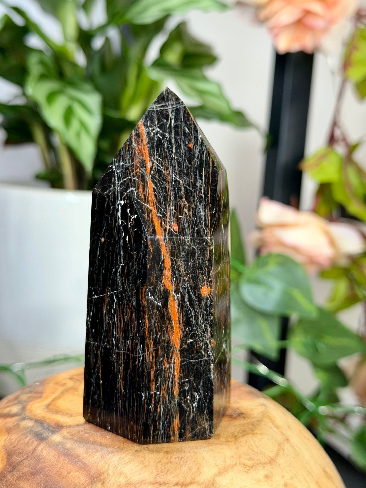 Black Tourmaline Tower with Hematite | 212g - The Crystal Valley