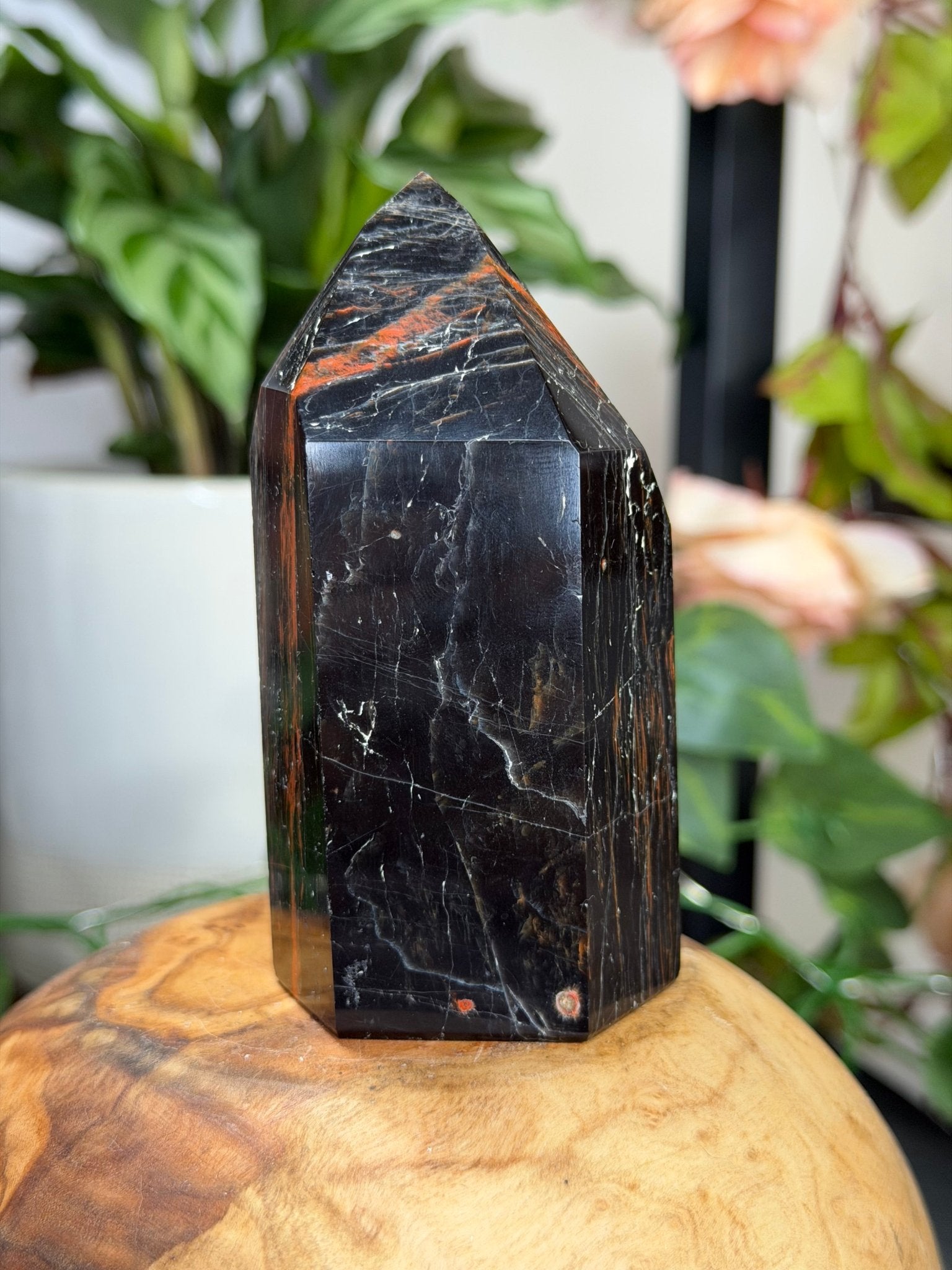 Black Tourmaline Tower with Hematite | 212g - The Crystal Valley
