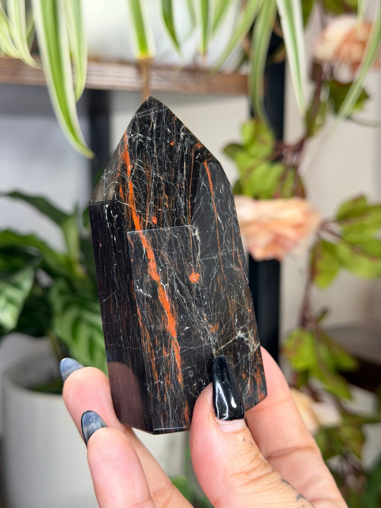 Black Tourmaline Tower with Hematite | 212g - The Crystal Valley