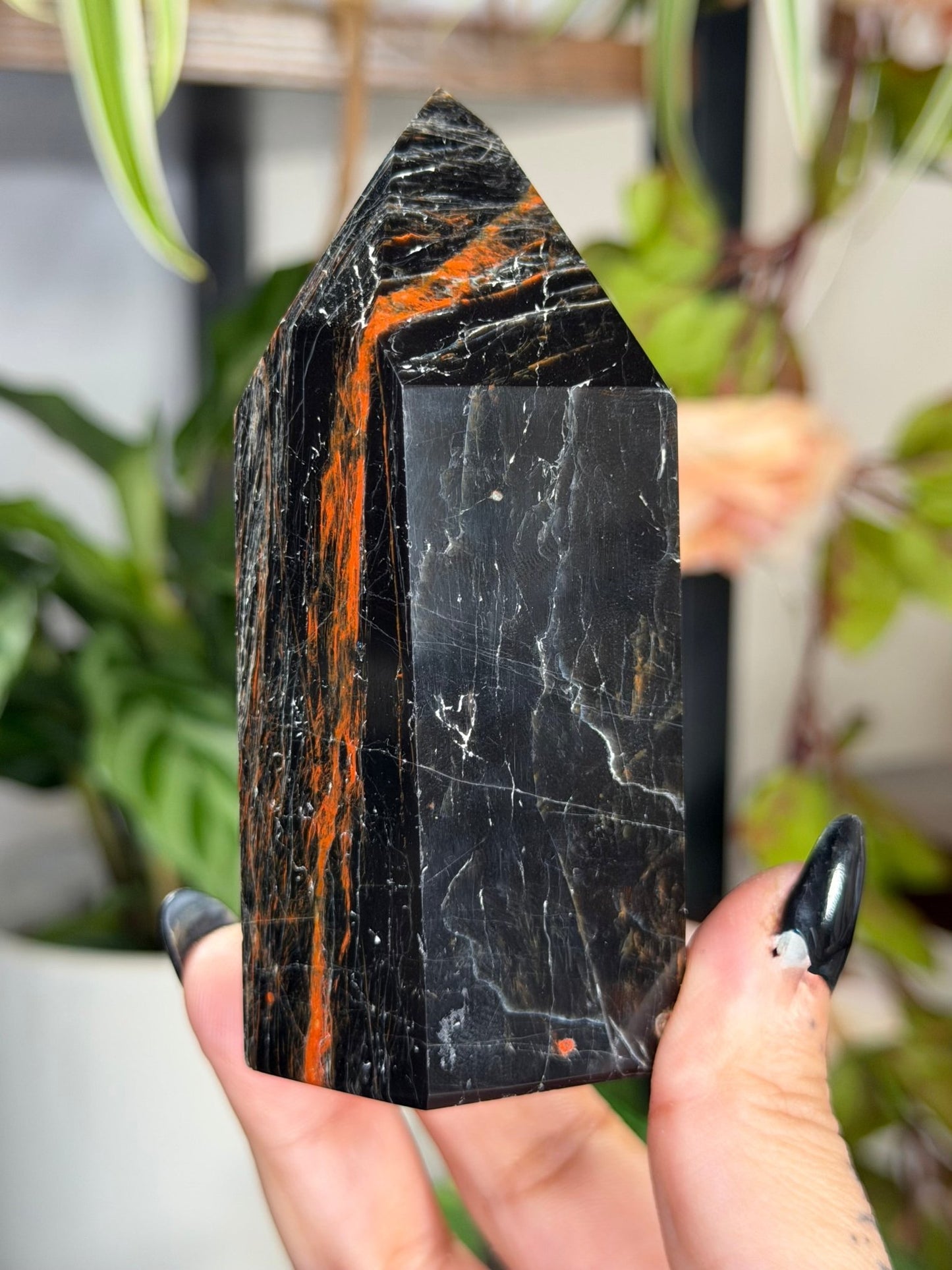 Black Tourmaline Tower with Hematite | 212g - The Crystal Valley