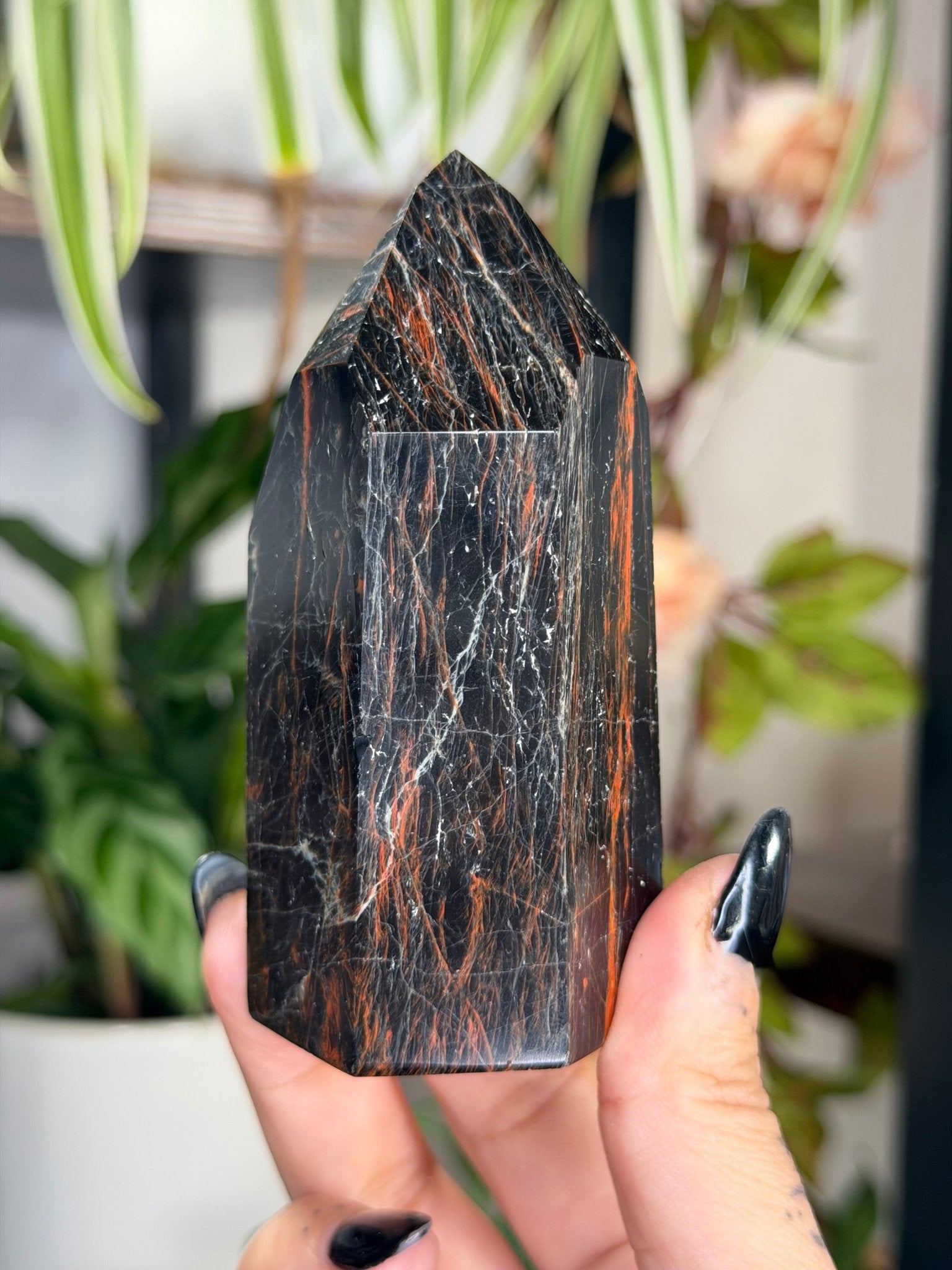 Black Tourmaline Tower with Hematite | 212g - The Crystal Valley