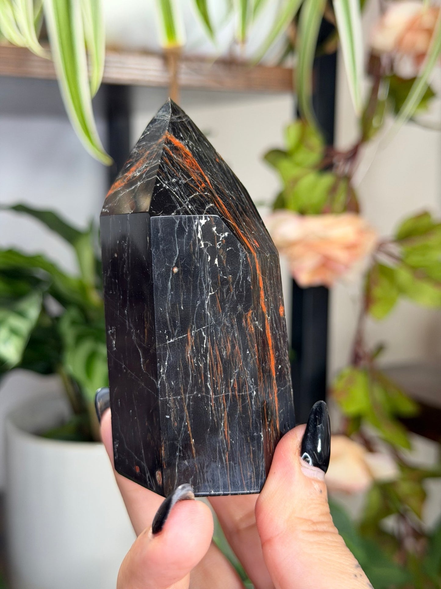 Black Tourmaline Tower with Hematite | 212g - The Crystal Valley