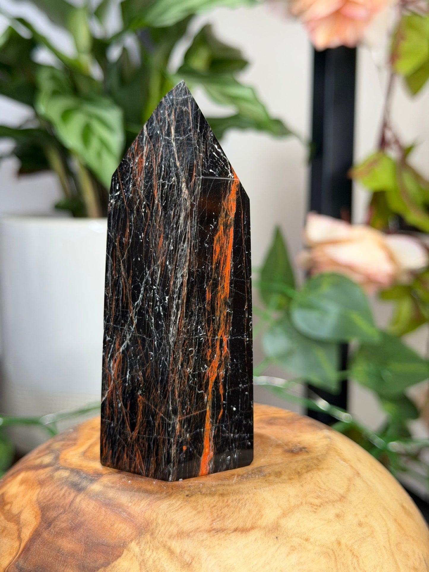 Black Tourmaline Tower with Hematite | 212g - The Crystal Valley