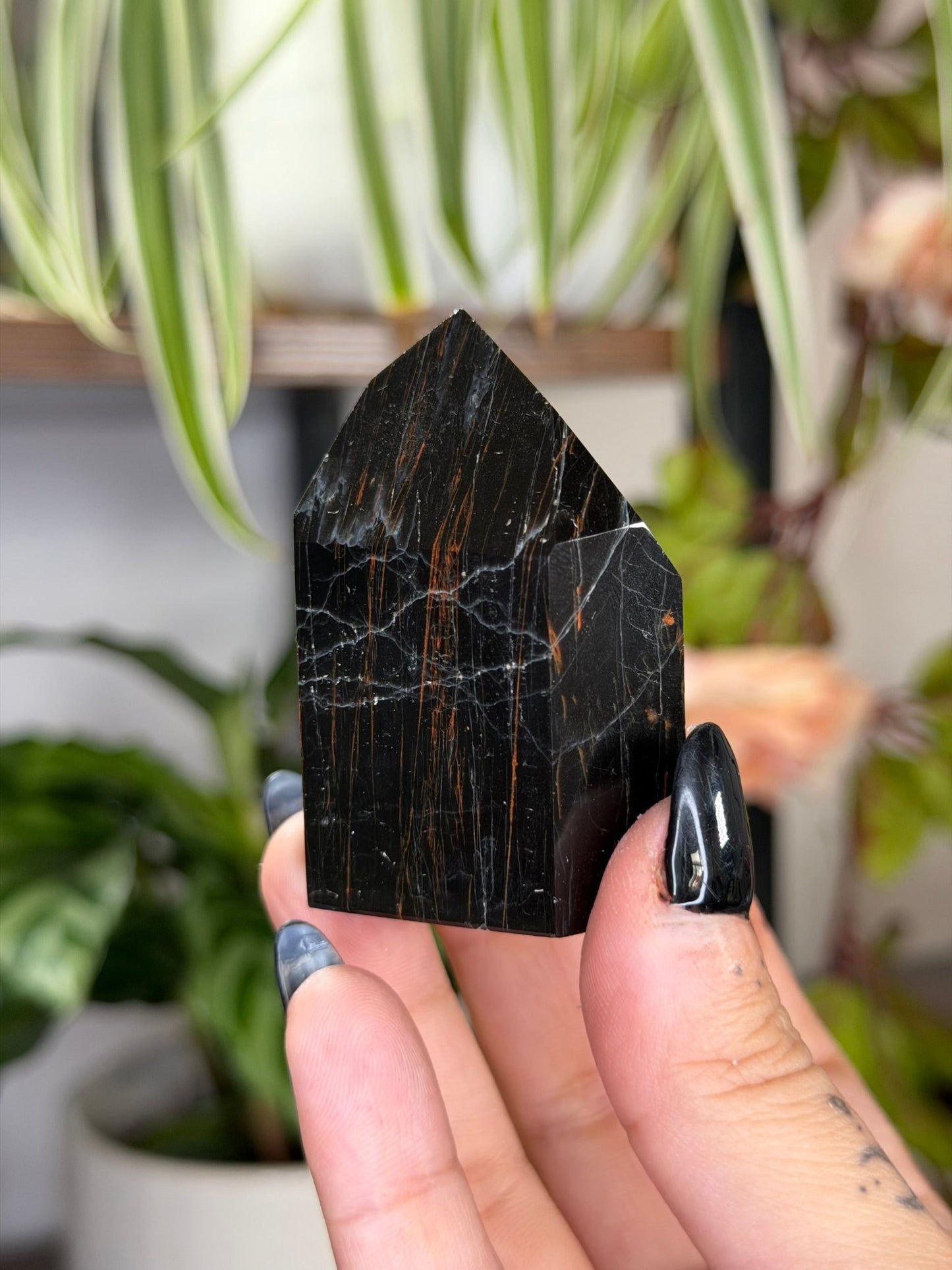 Black Tourmaline Tower with Hematite | 79g - The Crystal Valley