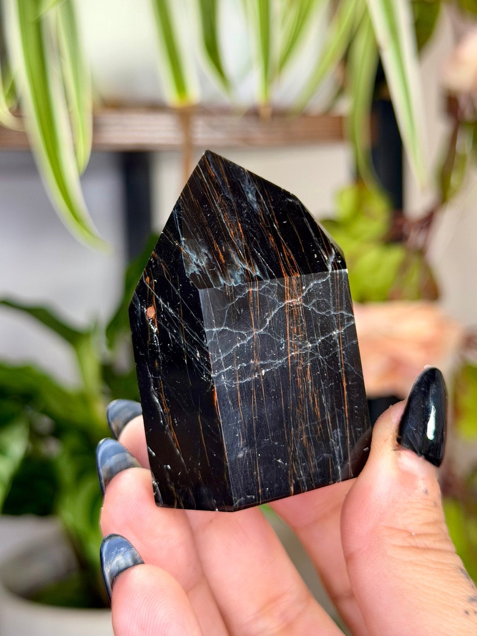 Black Tourmaline Tower with Hematite | 79g - The Crystal Valley
