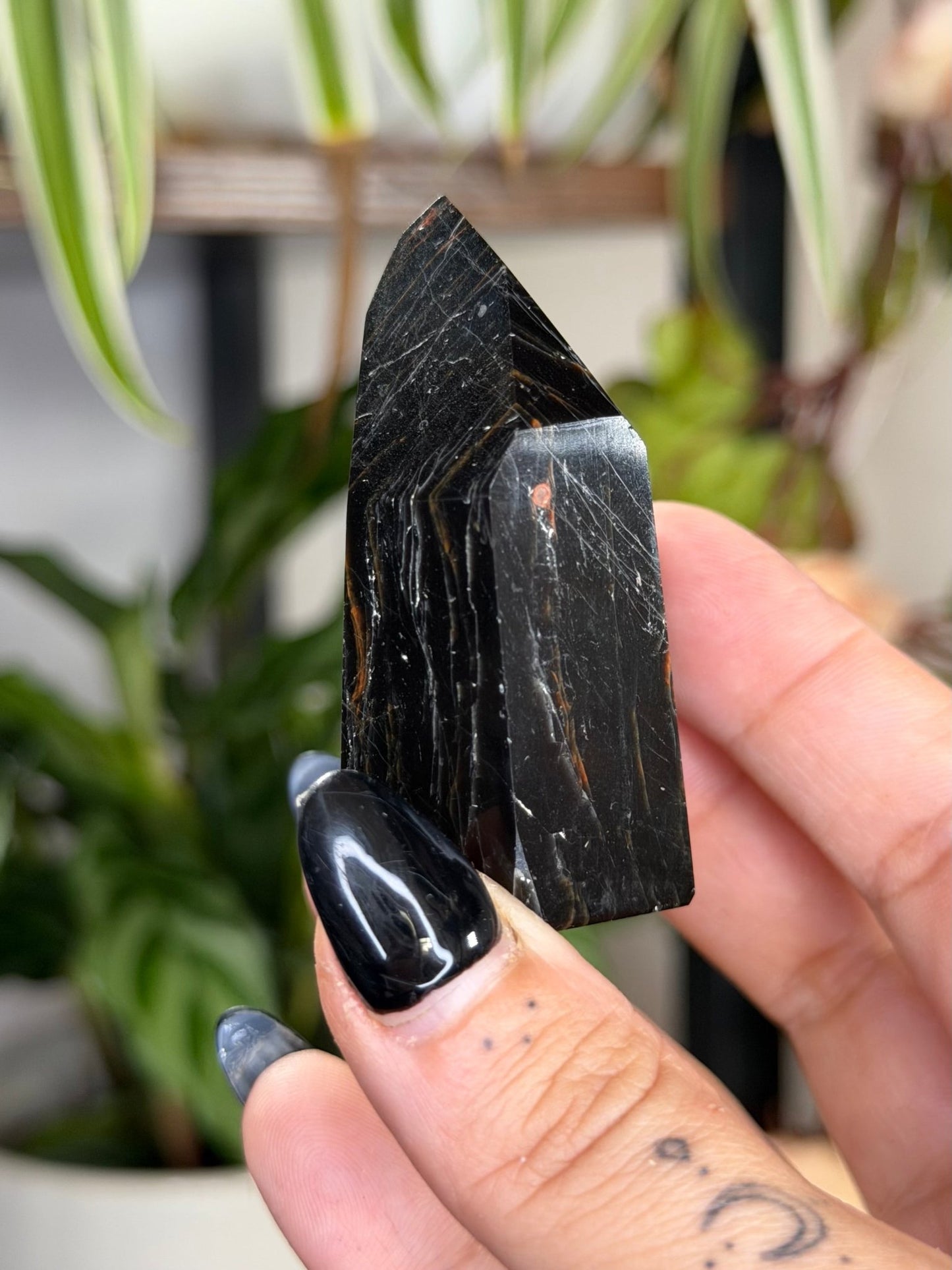 Black Tourmaline Tower with Hematite | 79g - The Crystal Valley