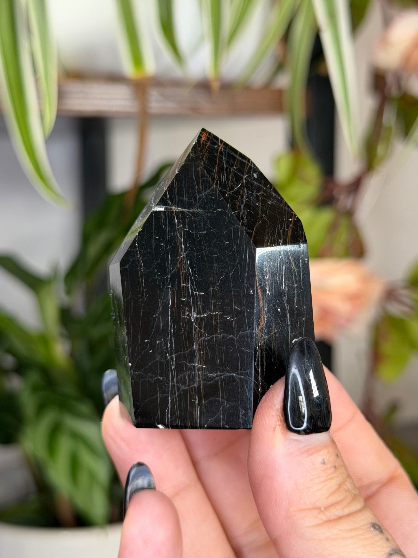 Black Tourmaline Tower with Hematite | 79g - The Crystal Valley
