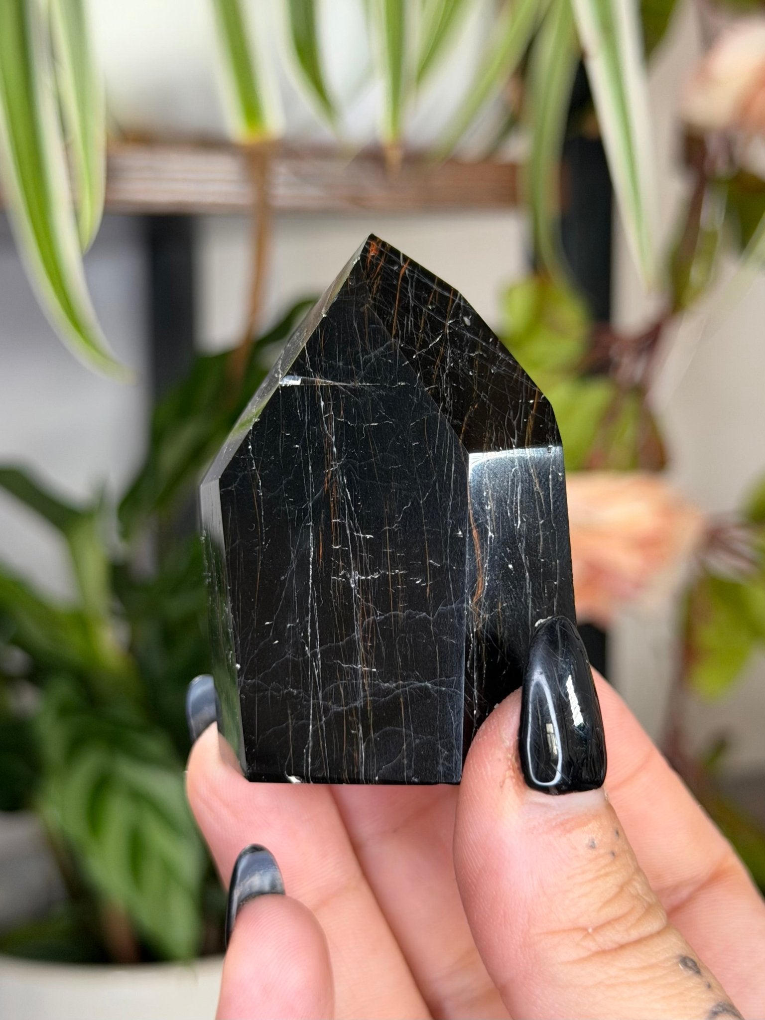 Black Tourmaline Tower with Hematite | 79g - The Crystal Valley