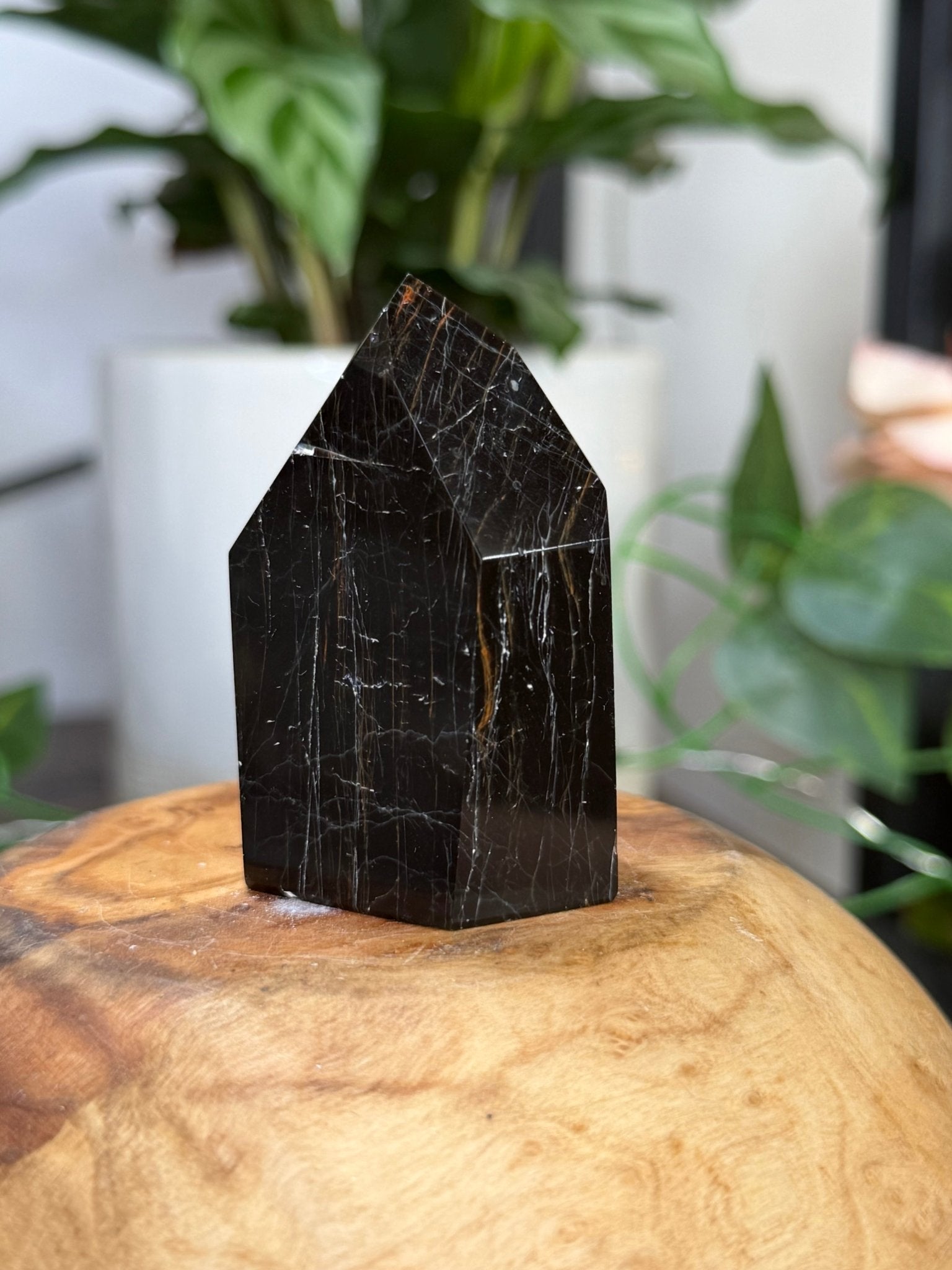 Black Tourmaline Tower with Hematite | 79g - The Crystal Valley