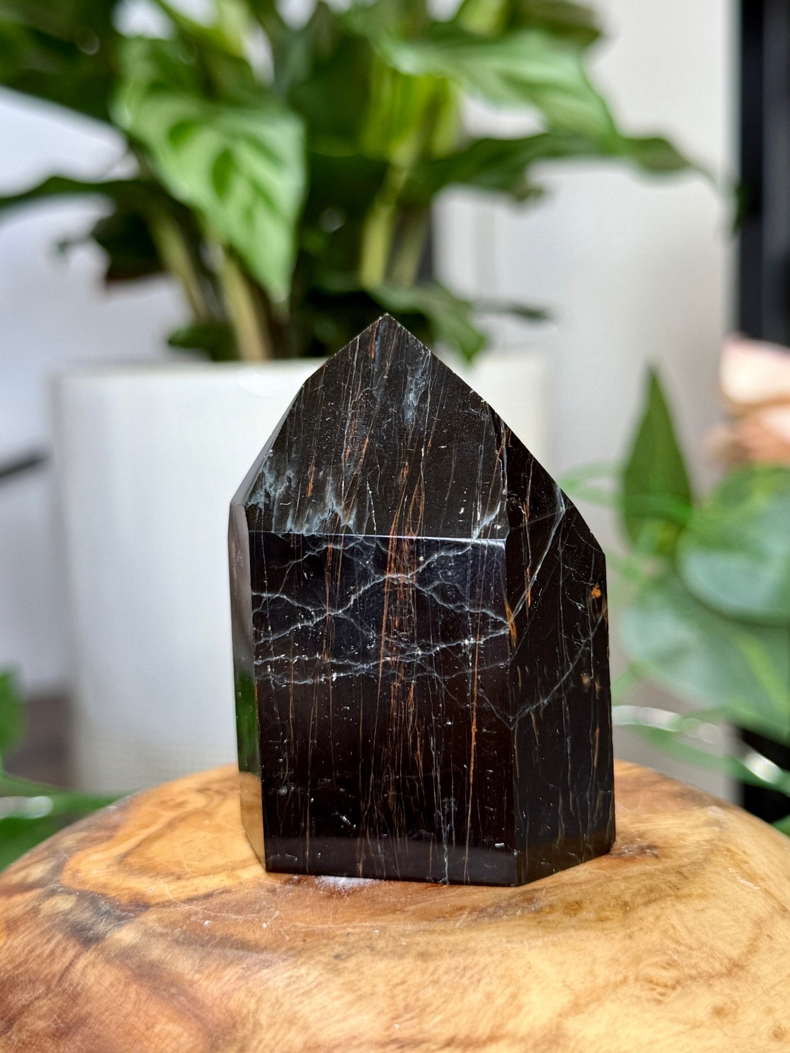 Black Tourmaline Tower with Hematite | 79g - The Crystal Valley