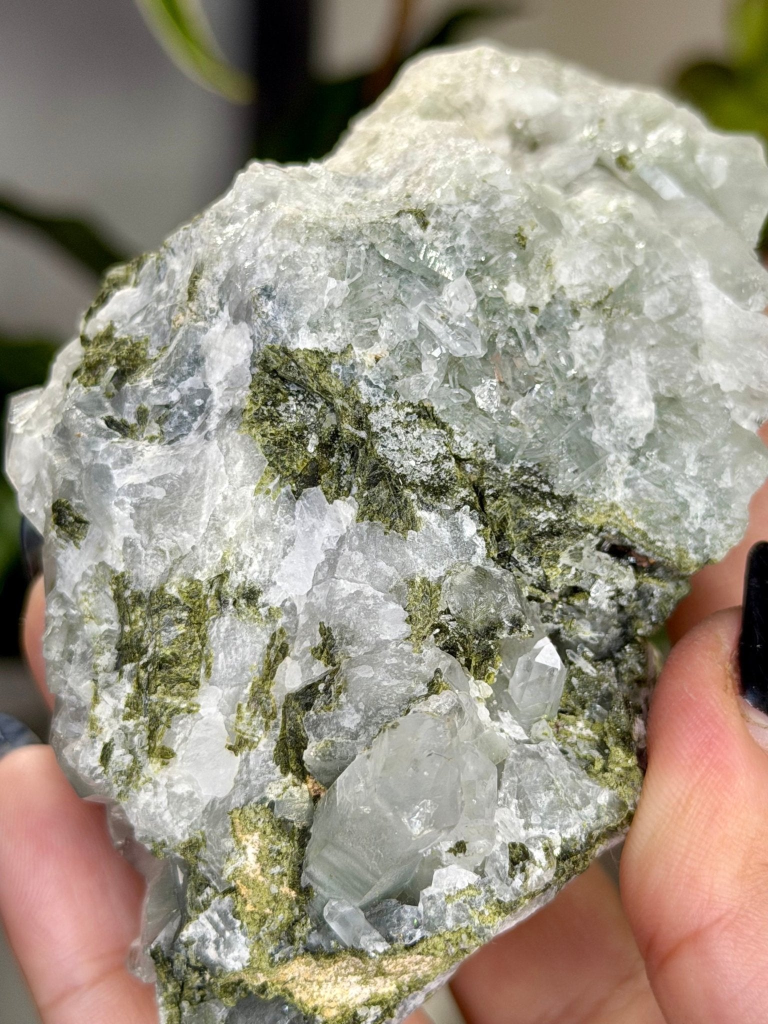 Epidote in Quartz | 247g - The Crystal Valley