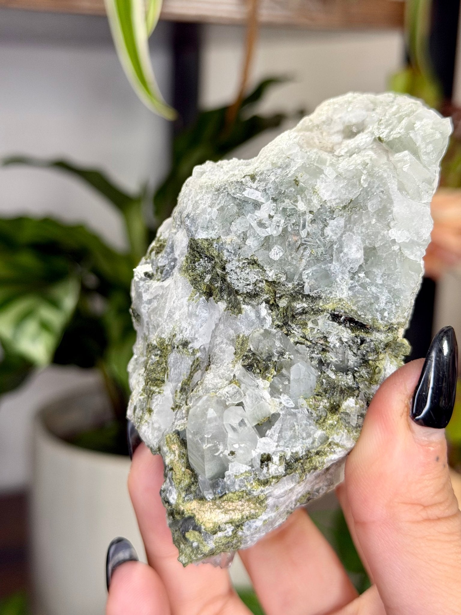 Epidote in Quartz | 247g - The Crystal Valley