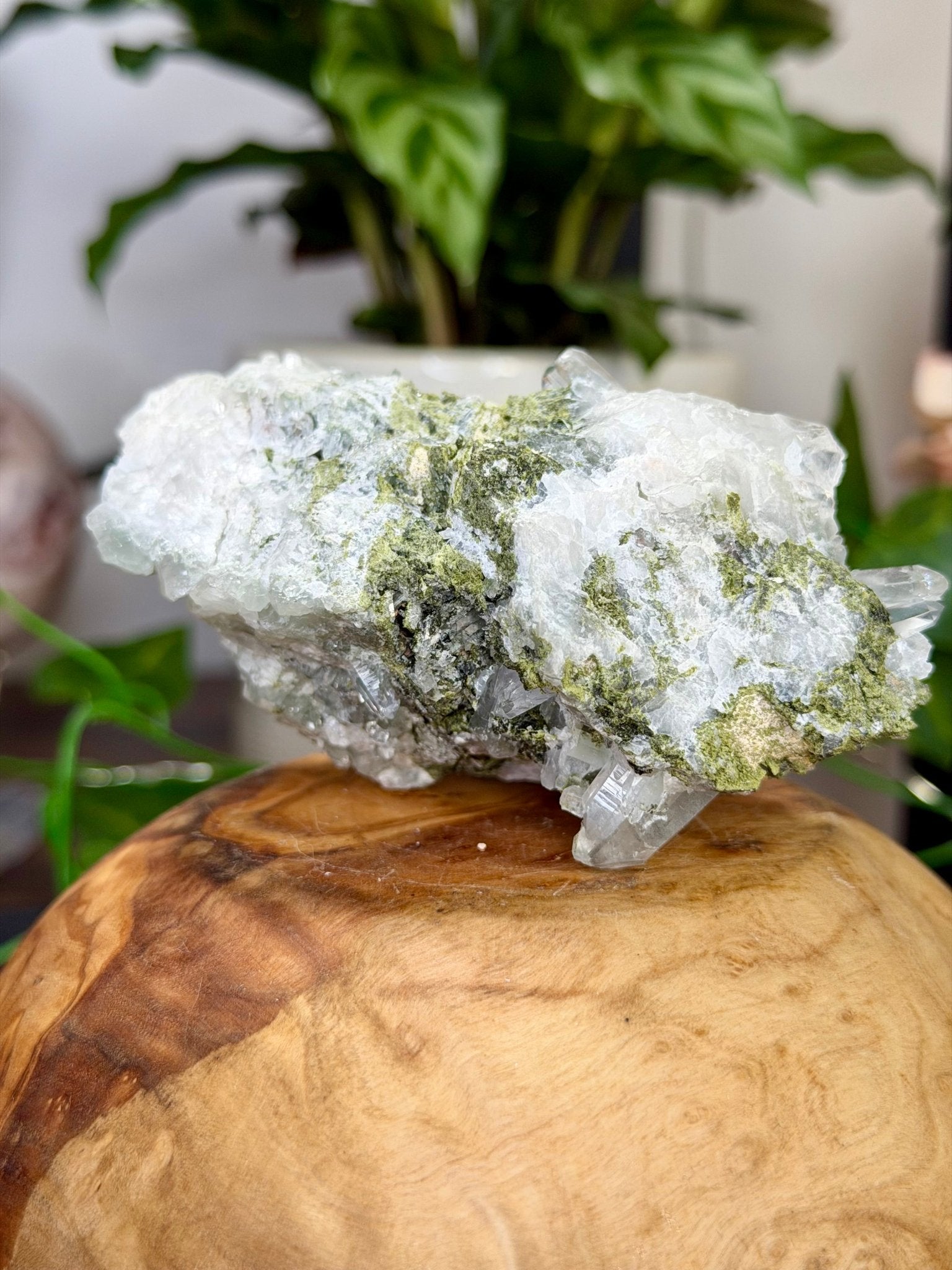 Epidote in Quartz | 247g - The Crystal Valley