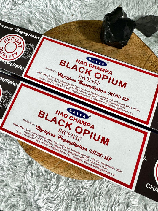 Satya Black Opium Incense | 15 (one box with 12 sticks) - The Crystal Valley