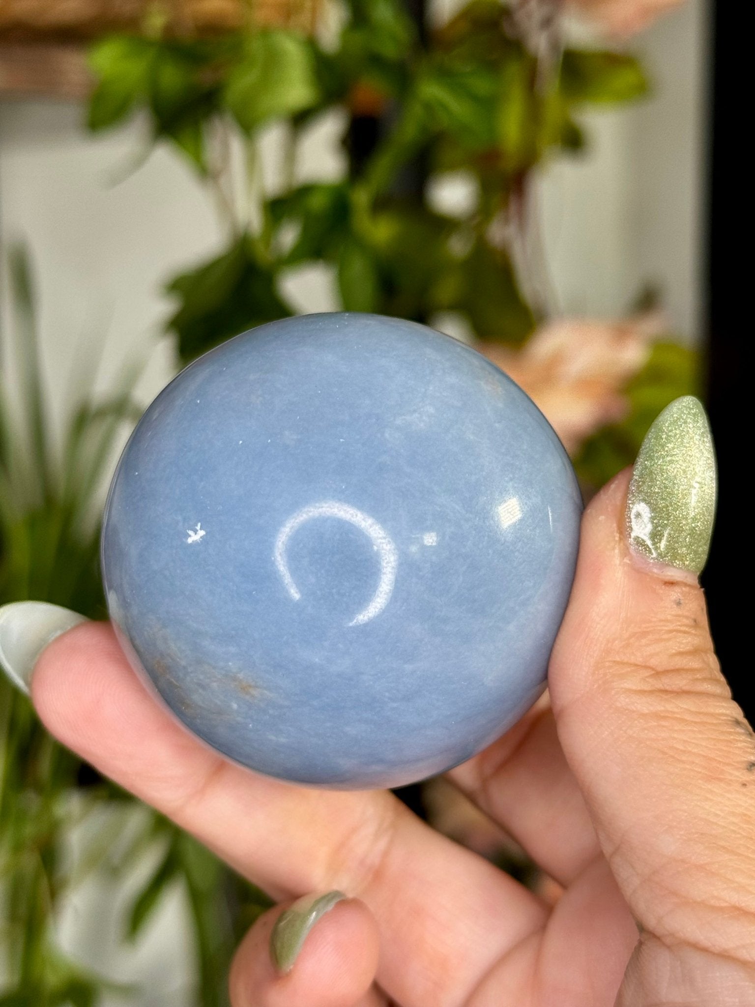 Small Angelite Sphere | 196g - The Crystal Valley