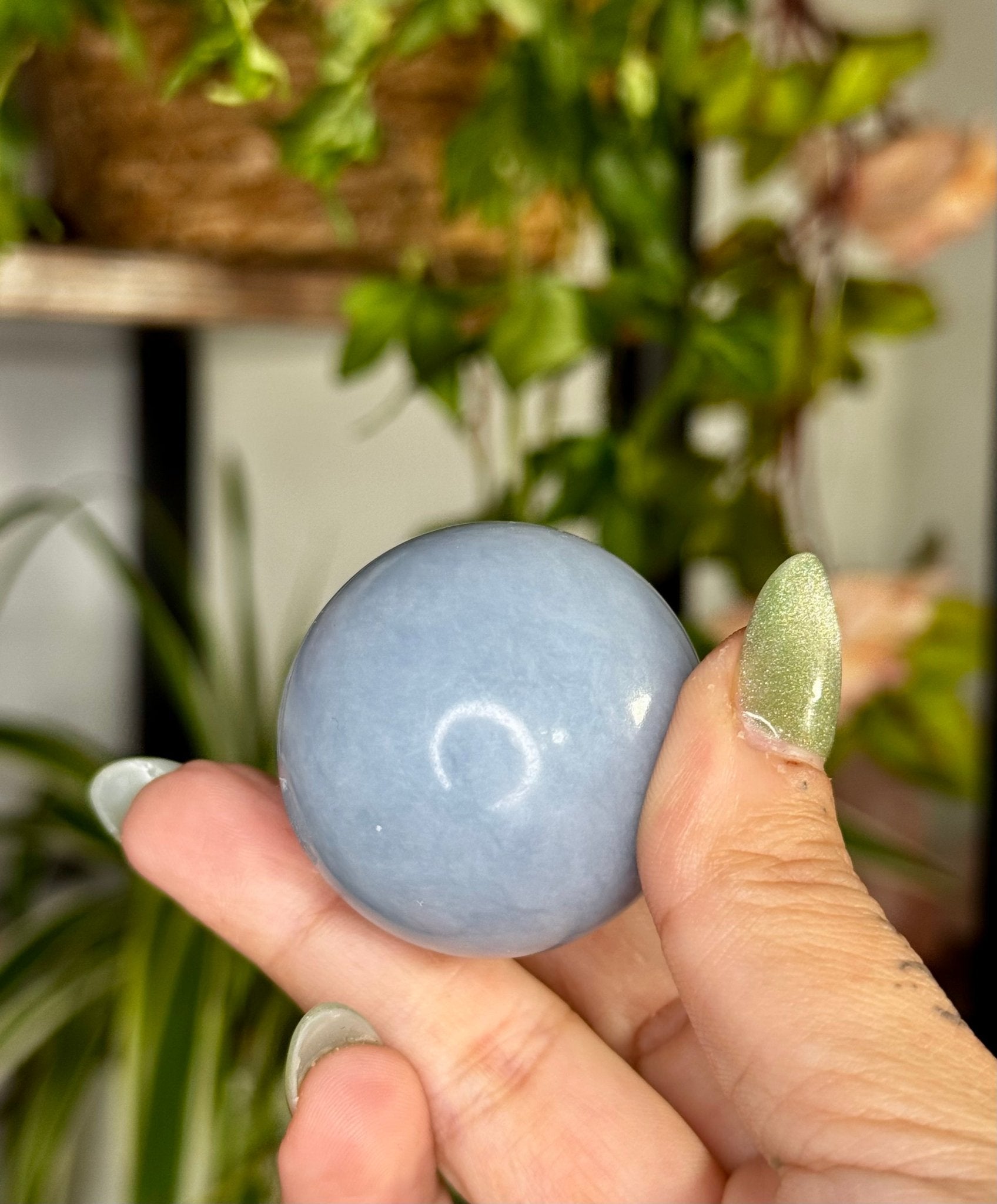 Small Angelite Sphere | 86g - The Crystal Valley